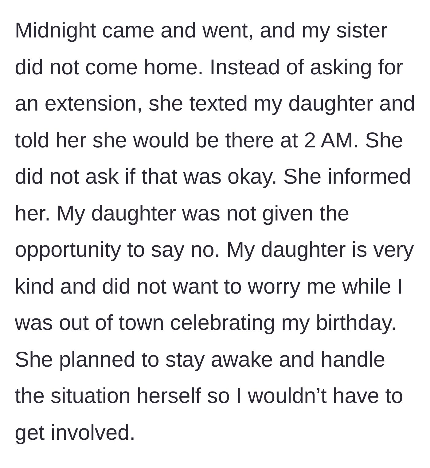 Story part 4 - The sister demands a 2 AM extension via text, leaving the tired teen with no choice.