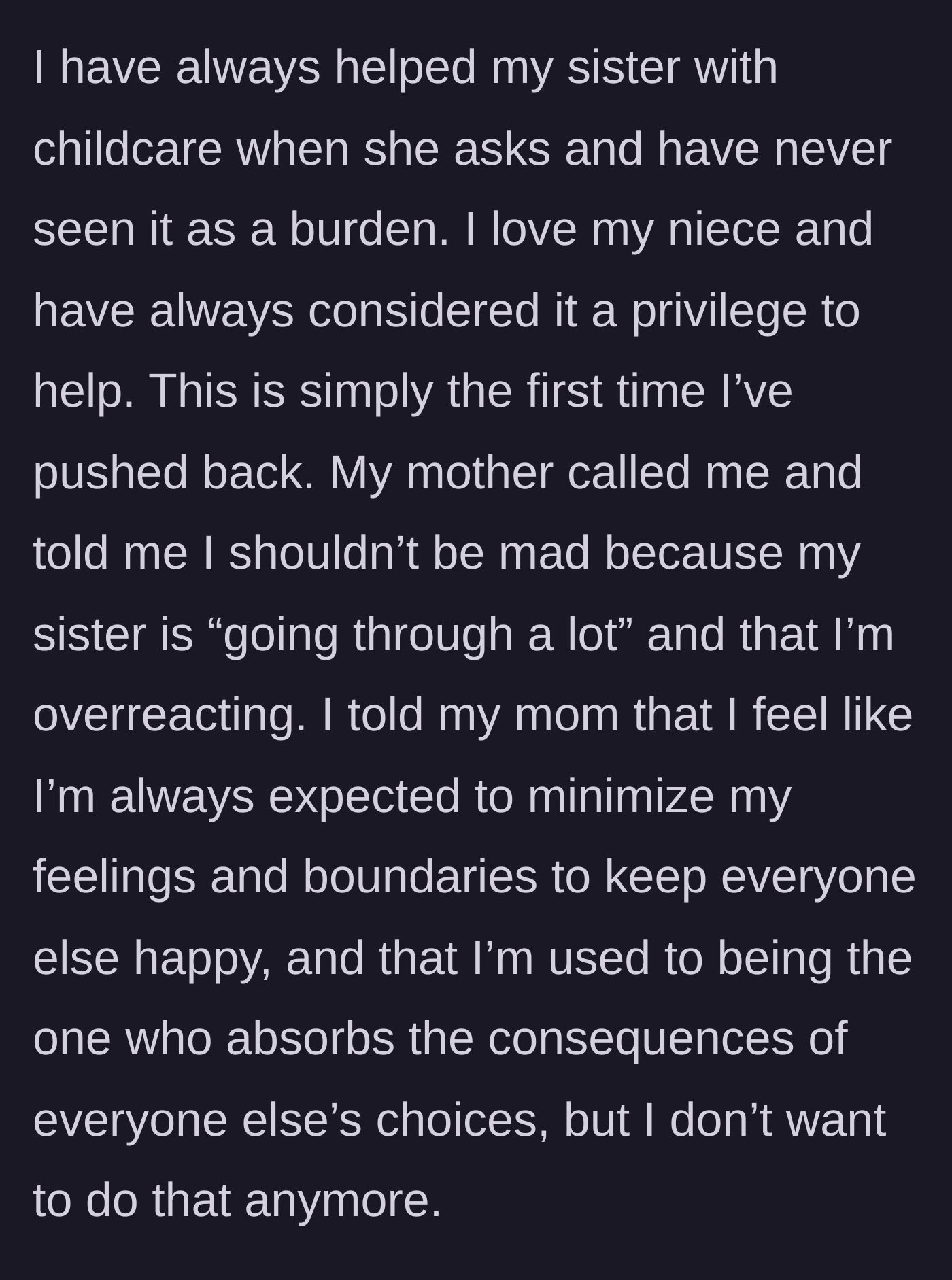 Story part 8 - The grandmother chimes in to defend the sister, telling the mom to just let it go.