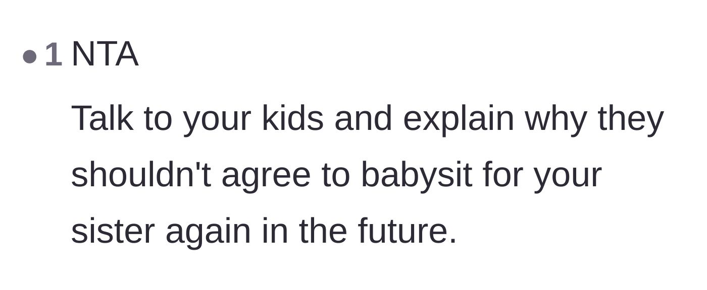 Comment thread 2 - Advice on talking to the kids about setting permanent boundaries with the sister.