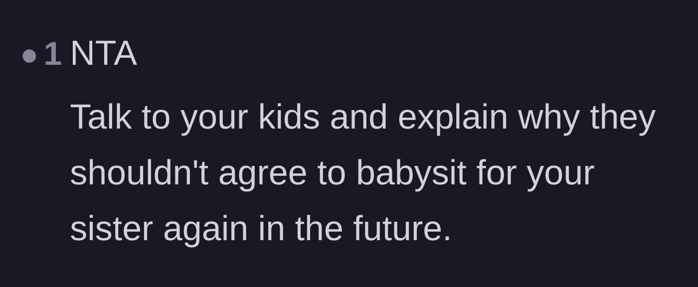 Comment thread 2 - Advice on talking to the kids about setting permanent boundaries with the sister.