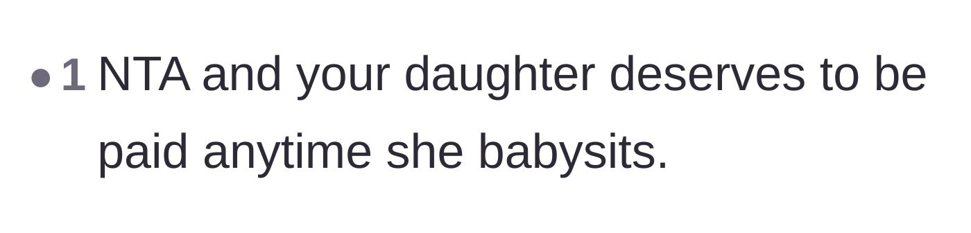 Comment thread 3 - Support for the teenager getting paid for all future babysitting.