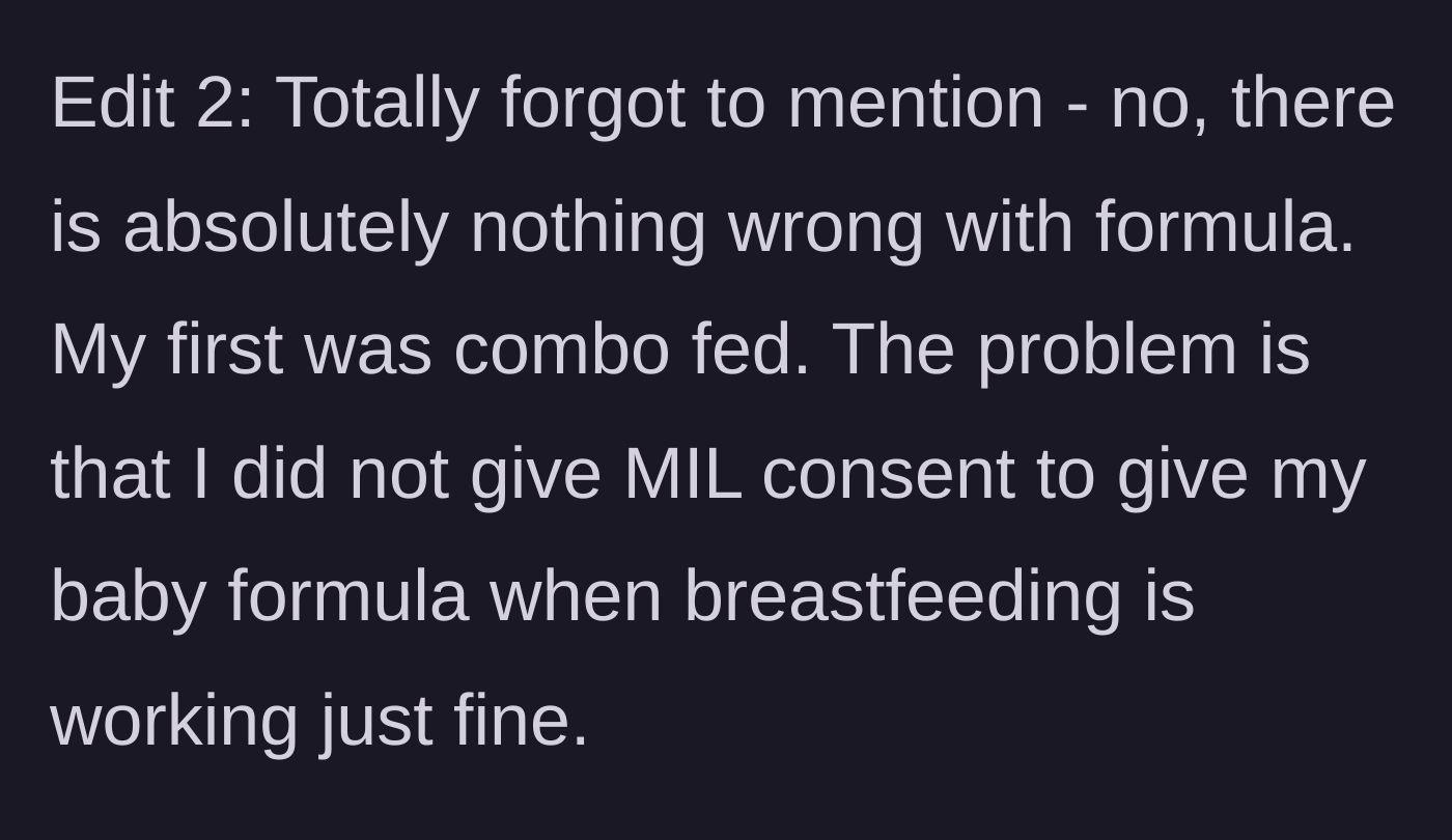Story part 9 - The mother clarifies that her issue is entirely about consent, not a judgment on formula feeding itself.