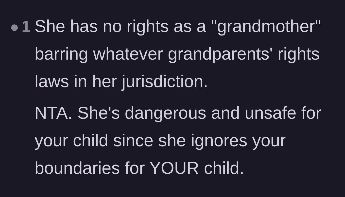 Comment thread 4 - Rejecting the concept of grand-parental rights and labeling the mother-in-law as fundamentally unsafe.