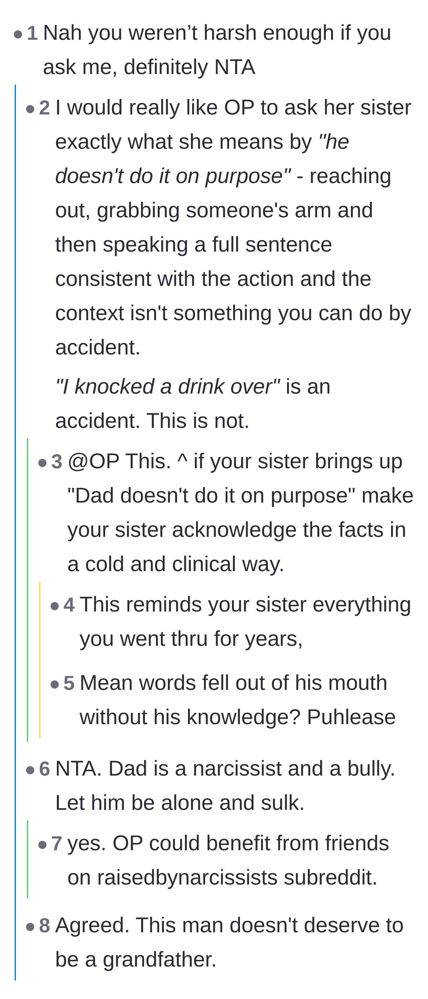 Comment thread 1 - Breaking down the physical impossibility of the grandfather's insult being an accident.