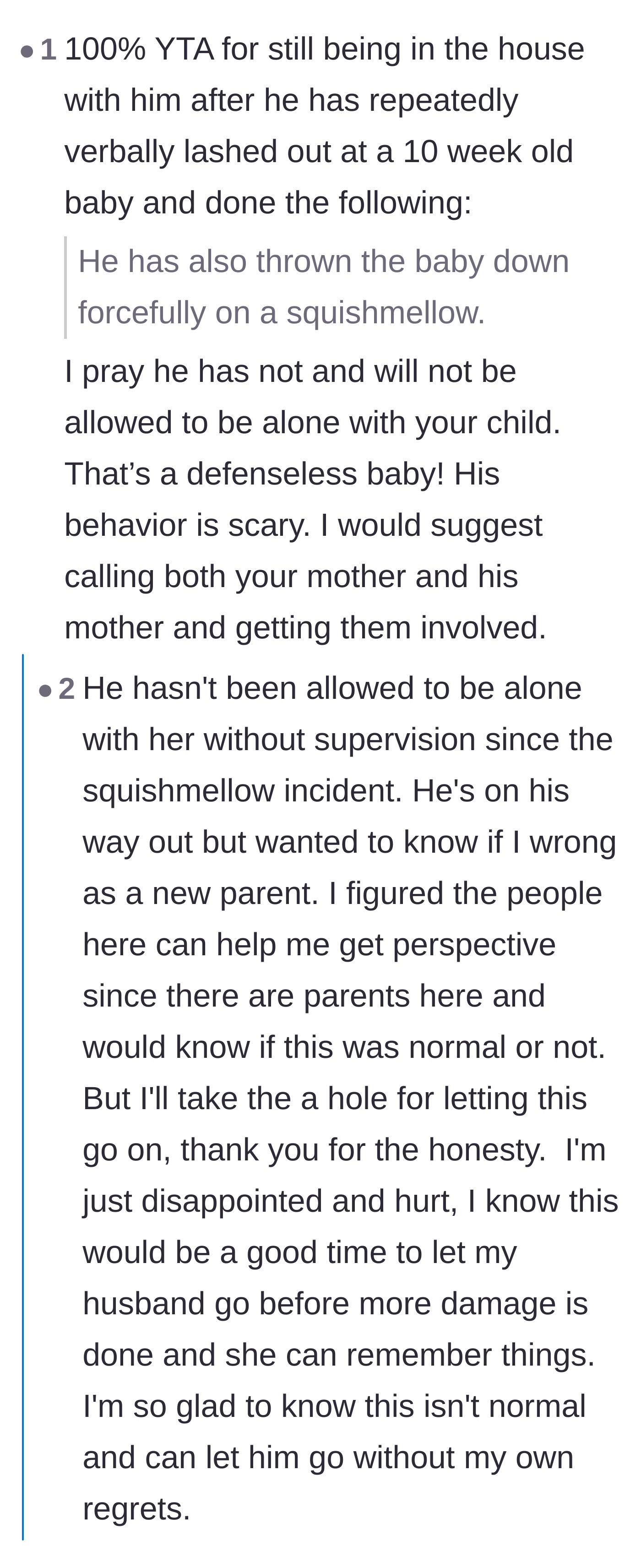 Comment thread 2 - Readers debating the mother's initial hesitation before rallying behind her courageous decision to leave.