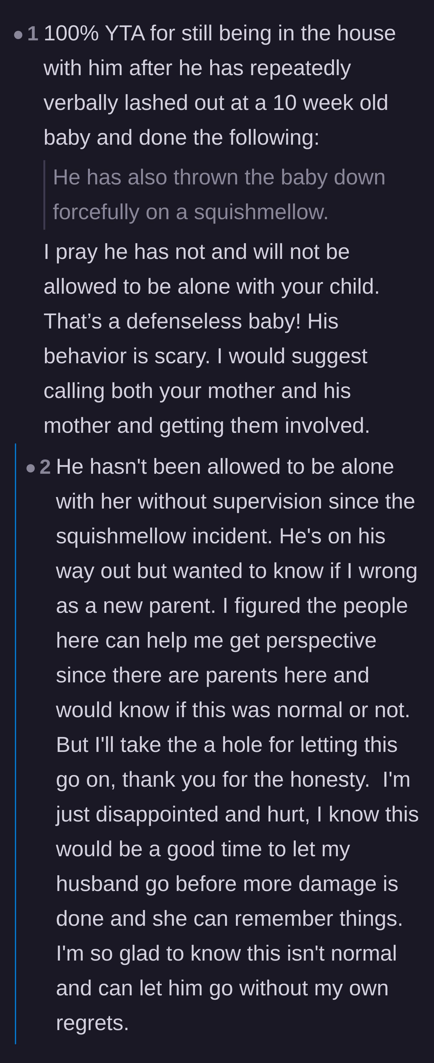 Comment thread 2 - Readers debating the mother's initial hesitation before rallying behind her courageous decision to leave.