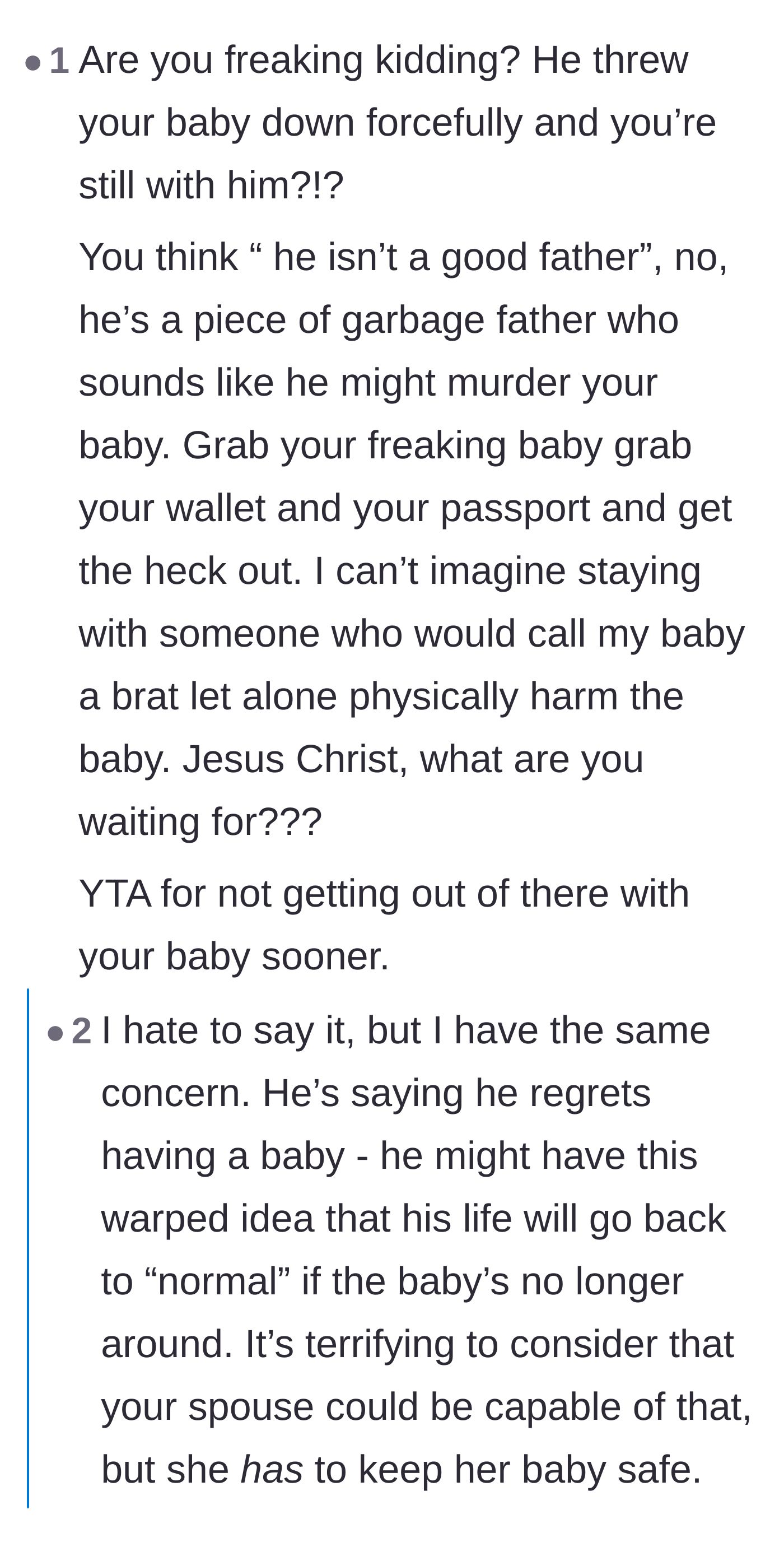 Comment thread 3 - Urgent warnings about the father's deep resentment and the escalating threat to the infant's life.
