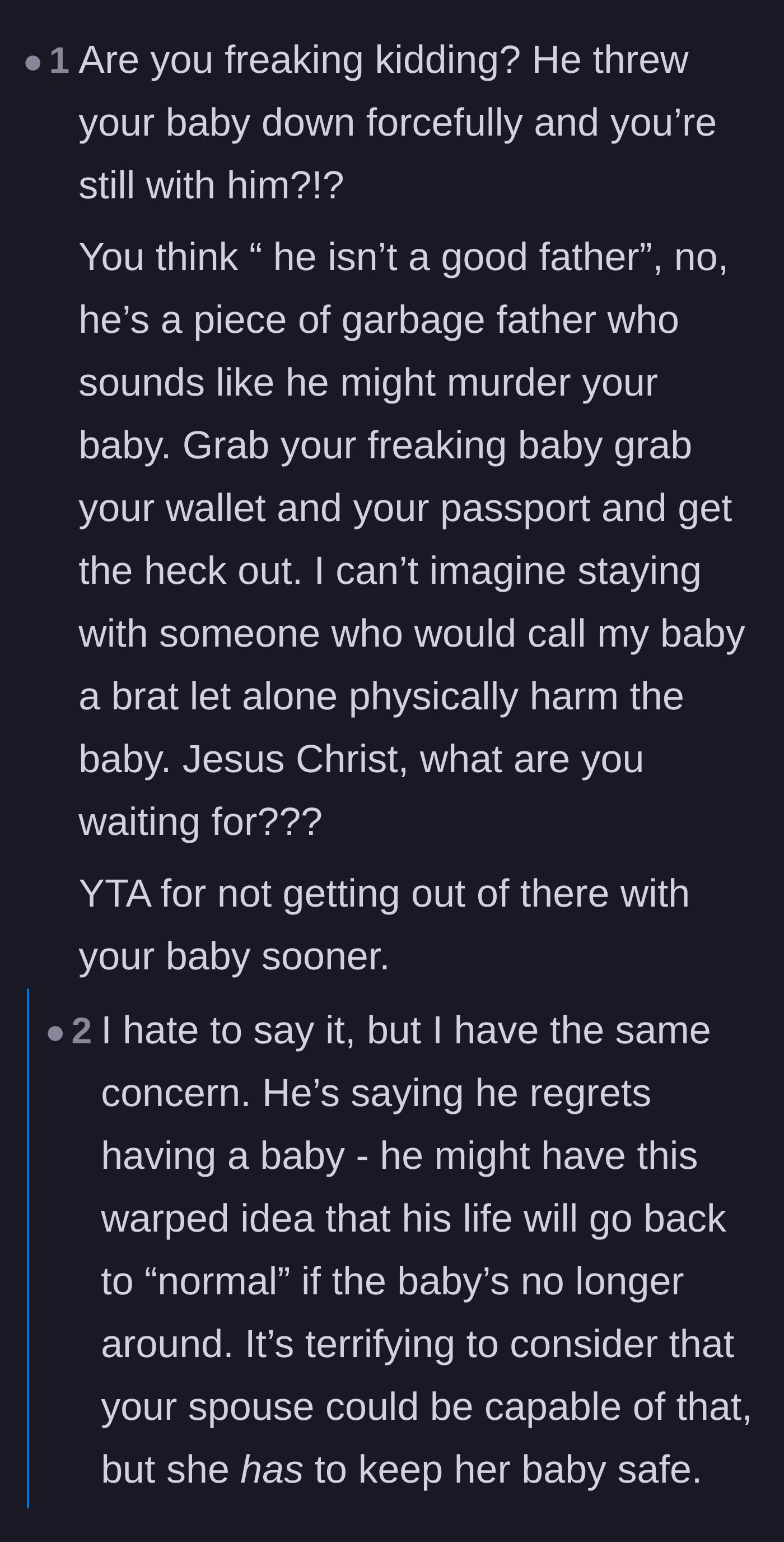 Comment thread 3 - Urgent warnings about the father's deep resentment and the escalating threat to the infant's life.