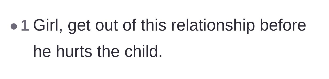 Comment thread 5 - A brief, urgent plea for the mother to escape before the child is physically harmed.