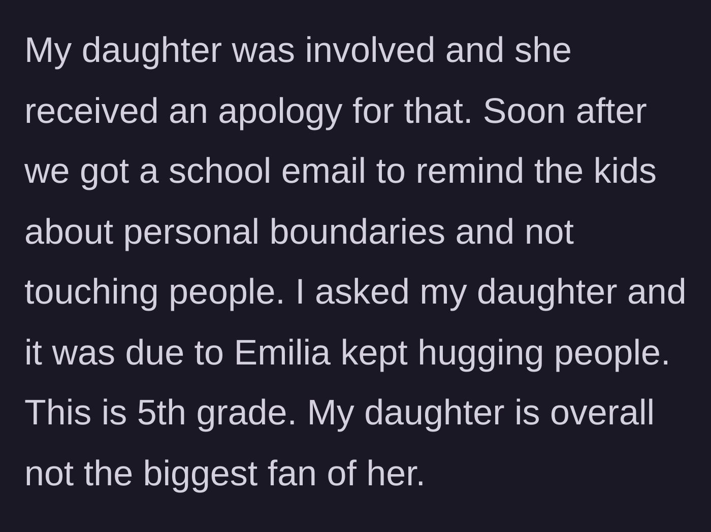 Story part 2 - The school issues a reminder about personal space after the new student repeatedly hugs classmates without consent.