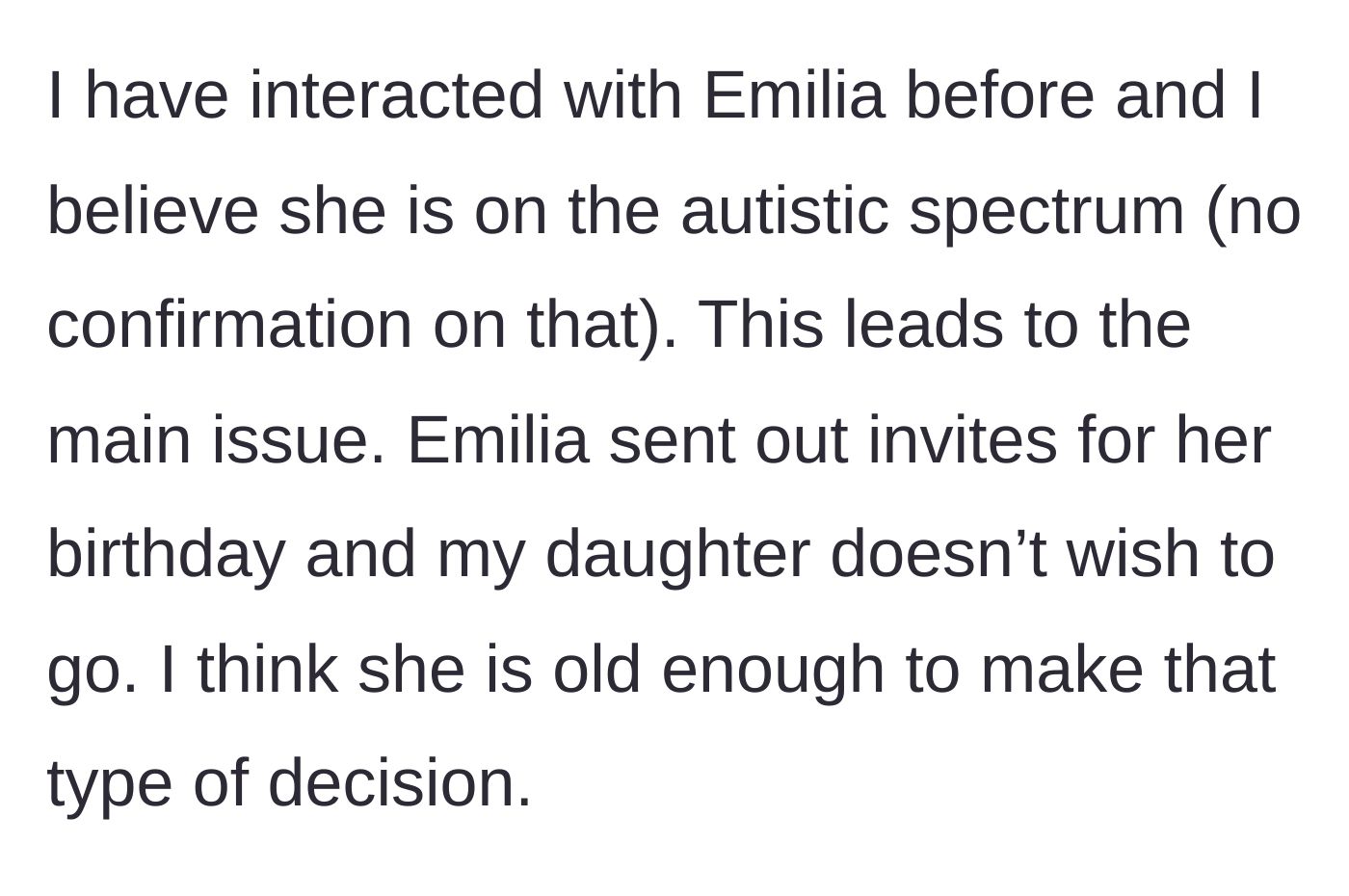 Story part 3 - The mother suspects the classmate is neurodivergent as the girl hands out birthday invitations, which the daughter declines.
