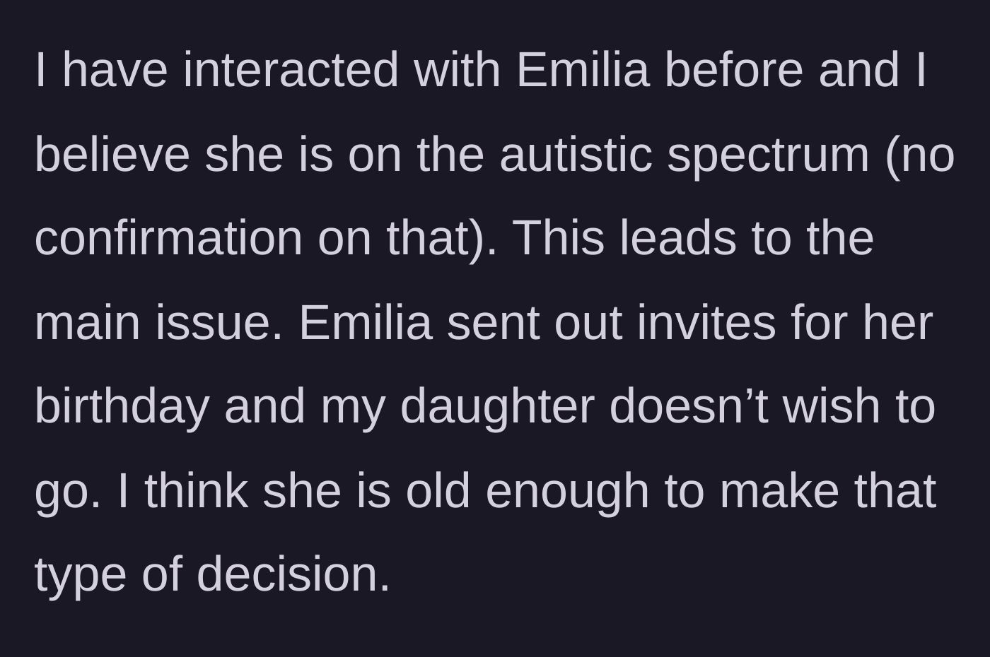 Story part 3 - The mother suspects the classmate is neurodivergent as the girl hands out birthday invitations, which the daughter declines.