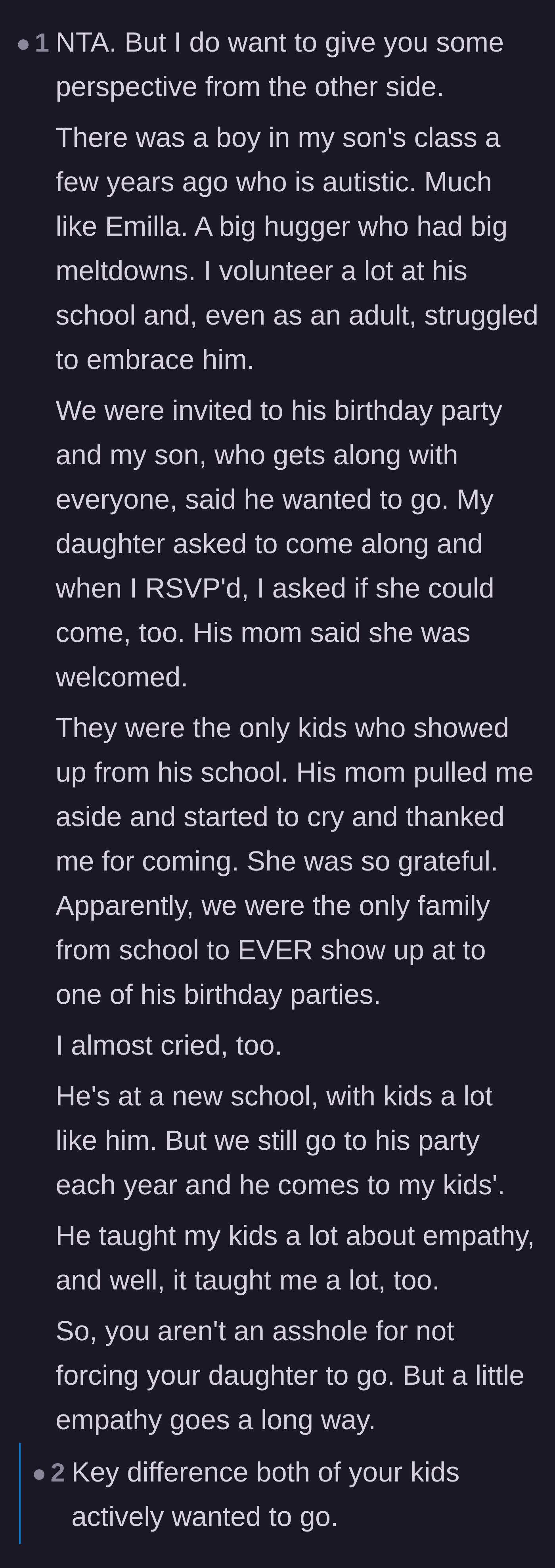 Comment thread 2 - A mother shares a heartwarming story about her children willingly attending an autistic classmate's party, bringing the boy's mother to tears.