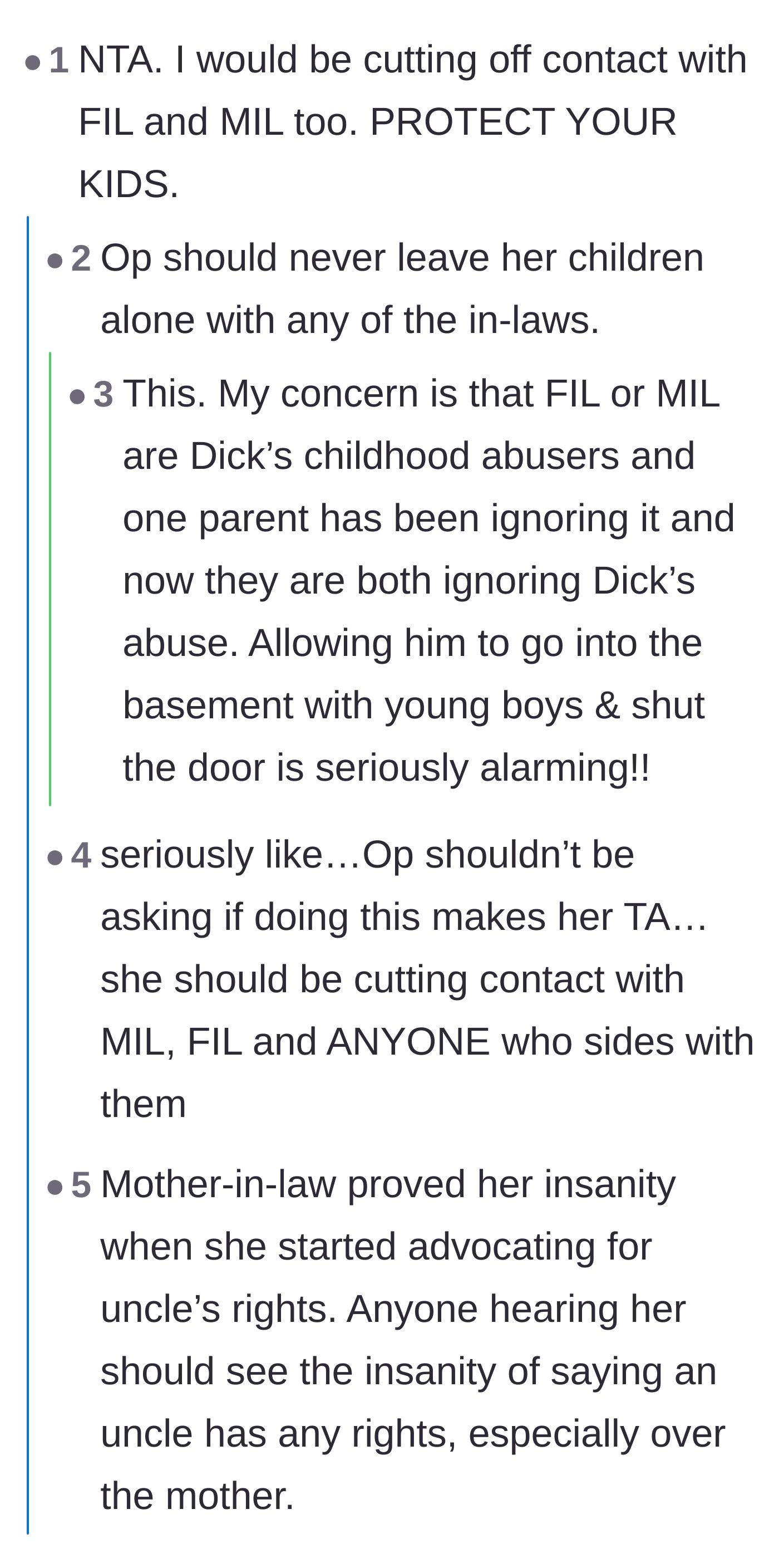 Comment thread 1 - Readers urge the mother to cut off the enabling parents as well, speculating on deep-rooted family dysfunction.
