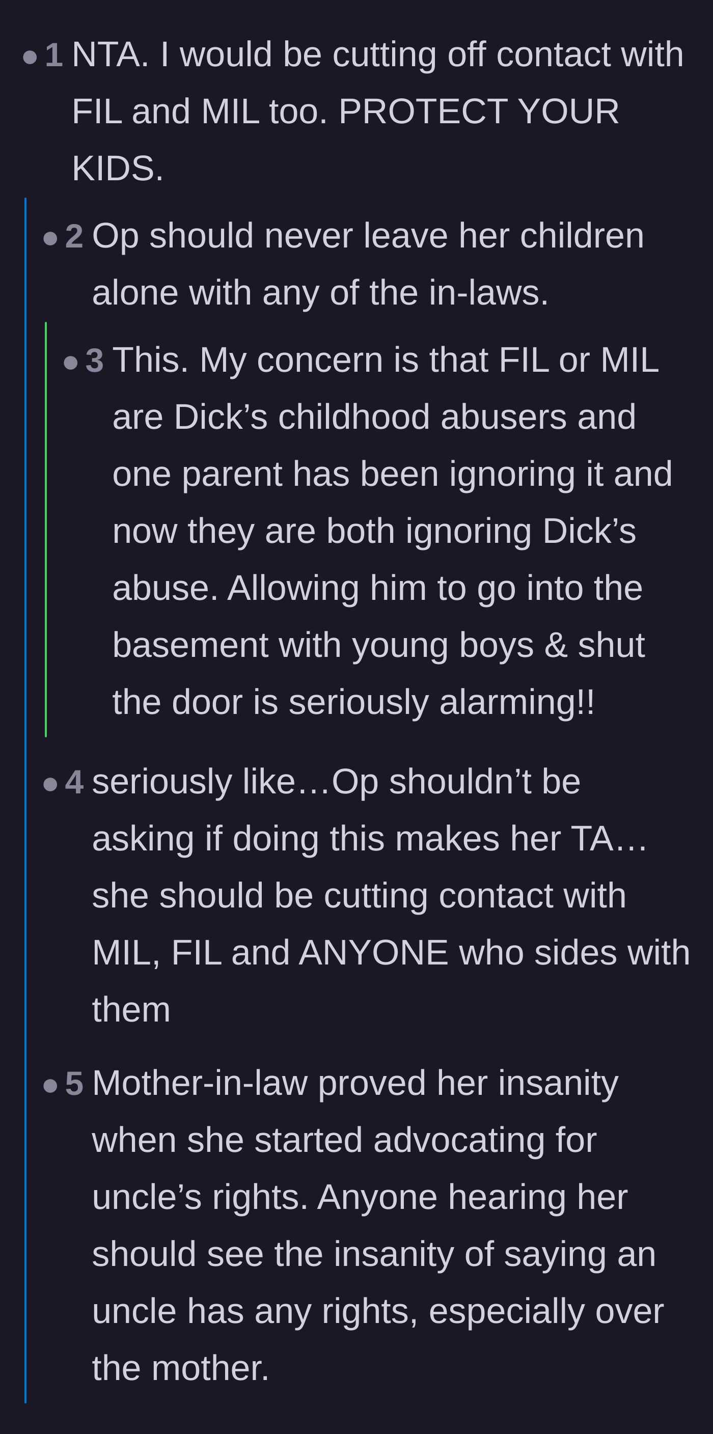 Comment thread 1 - Readers urge the mother to cut off the enabling parents as well, speculating on deep-rooted family dysfunction.