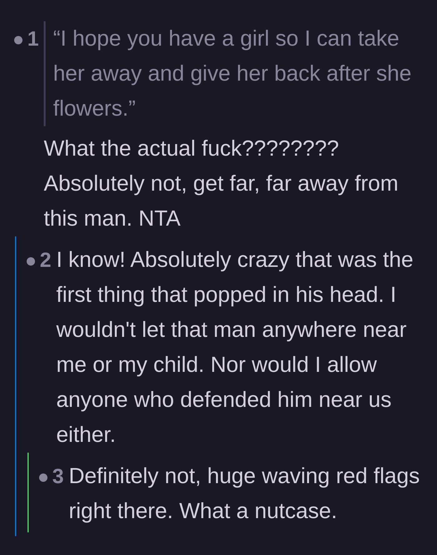 Comment thread 6 - Absolute disgust over the brother-in-law's predatory comment regarding the pregnancy.