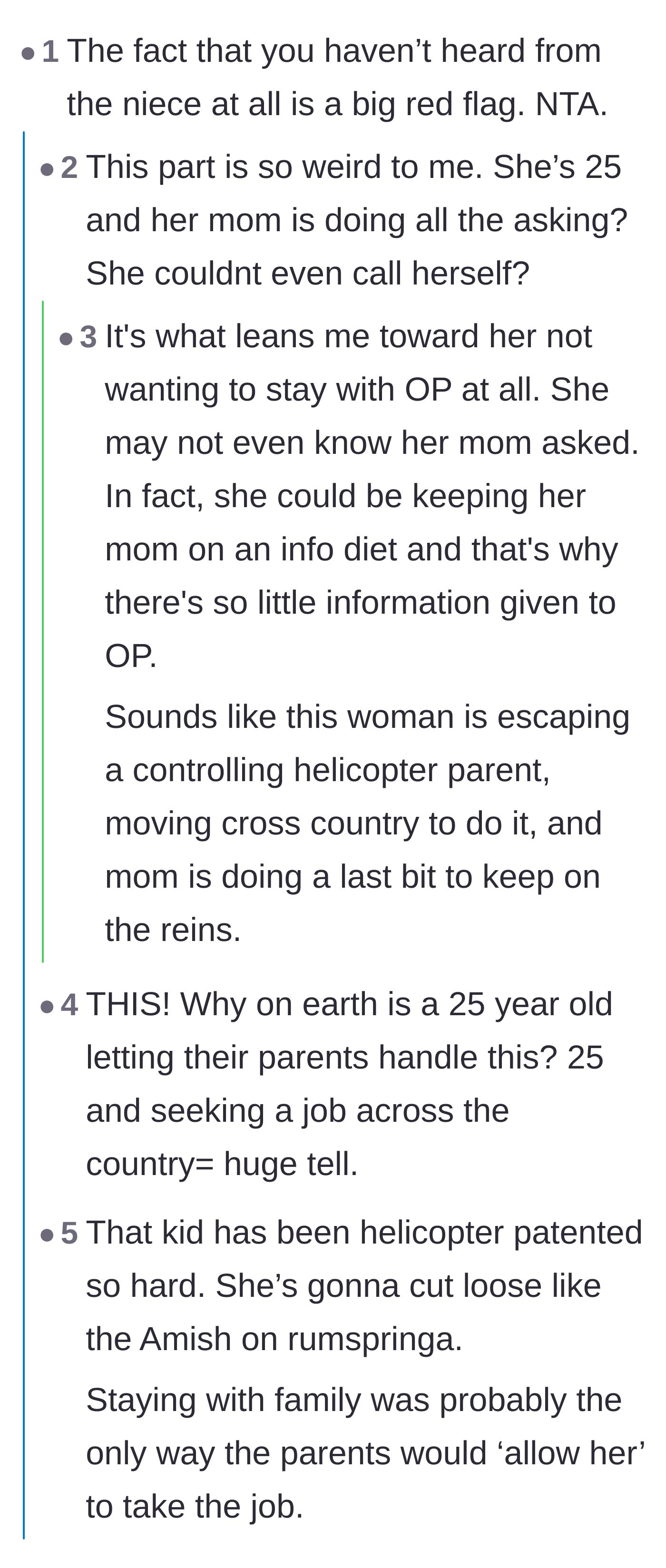 Comment thread 2 - Pointing out the massive red flag that a 25-year-old's mother is calling to ask for her housing.