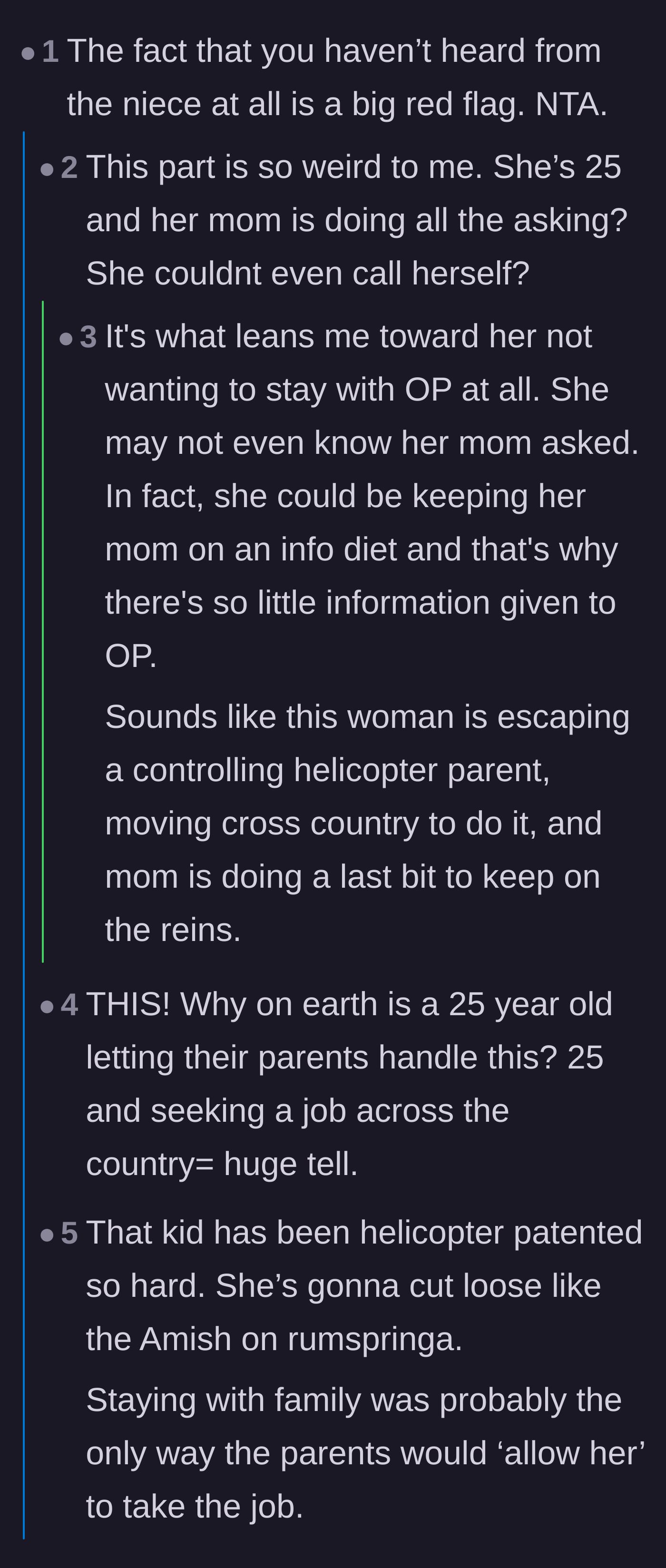 Comment thread 2 - Pointing out the massive red flag that a 25-year-old's mother is calling to ask for her housing.