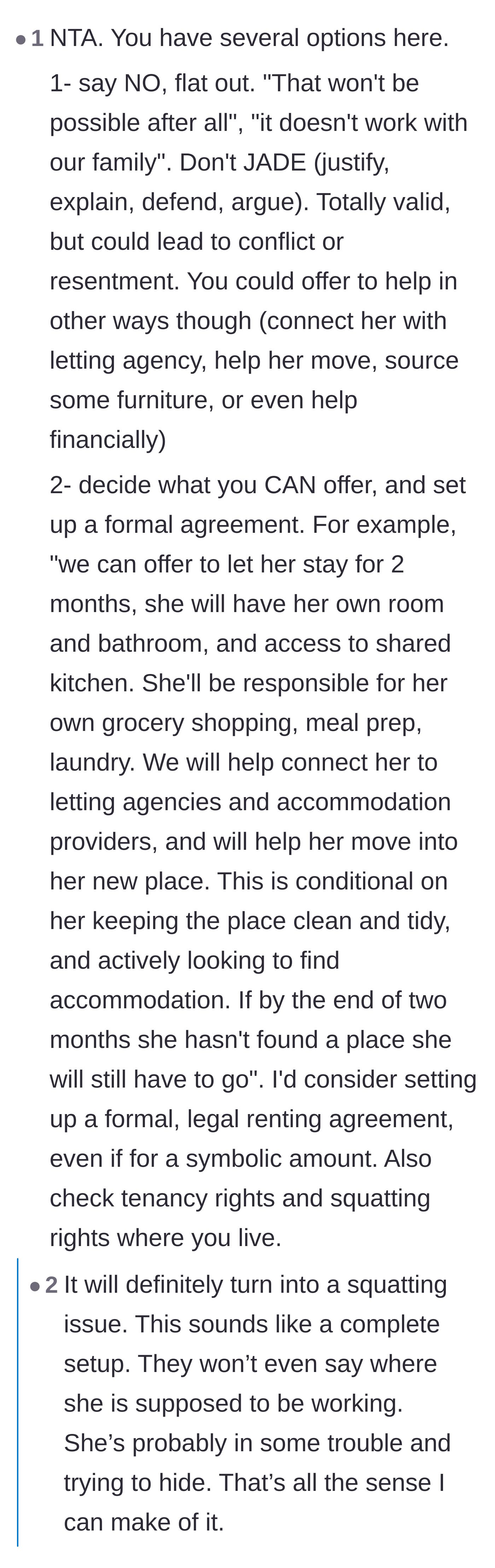 Comment thread 3 - Advice on creating formal lease agreements, and warnings about the dangers of squatters.