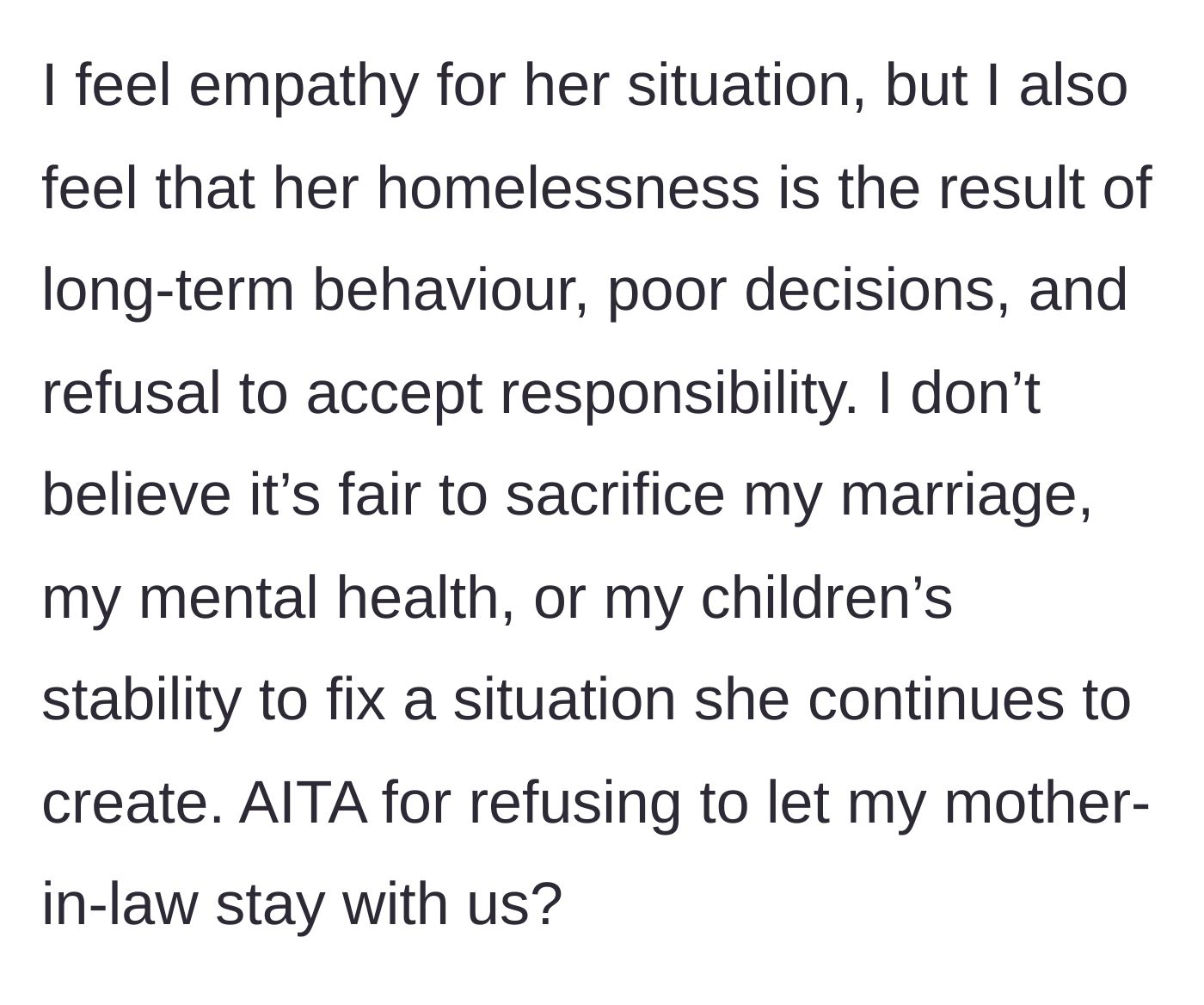 Story part 11 - The wife stands her ground, refusing to sacrifice her family's peace for her mother-in-law's self-inflicted crisis.