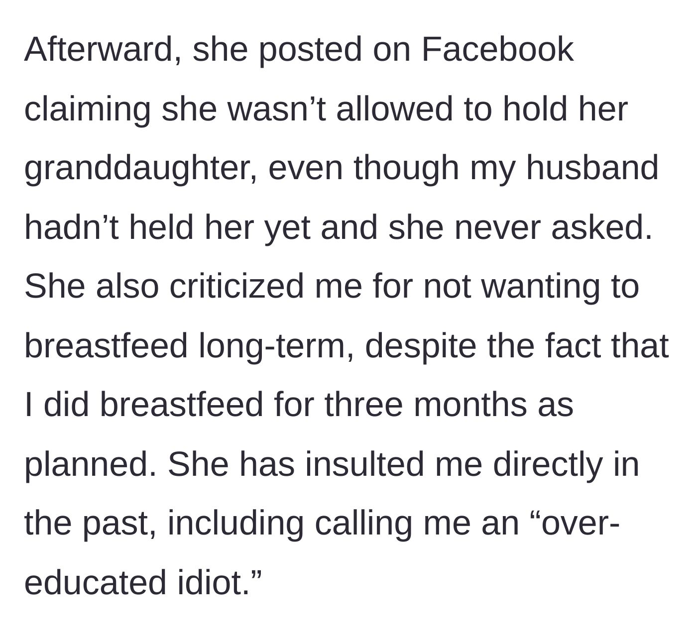 Story part 4 - Facebook drama ensues as the mother-in-law lies about being kept from the baby and hurls insults.