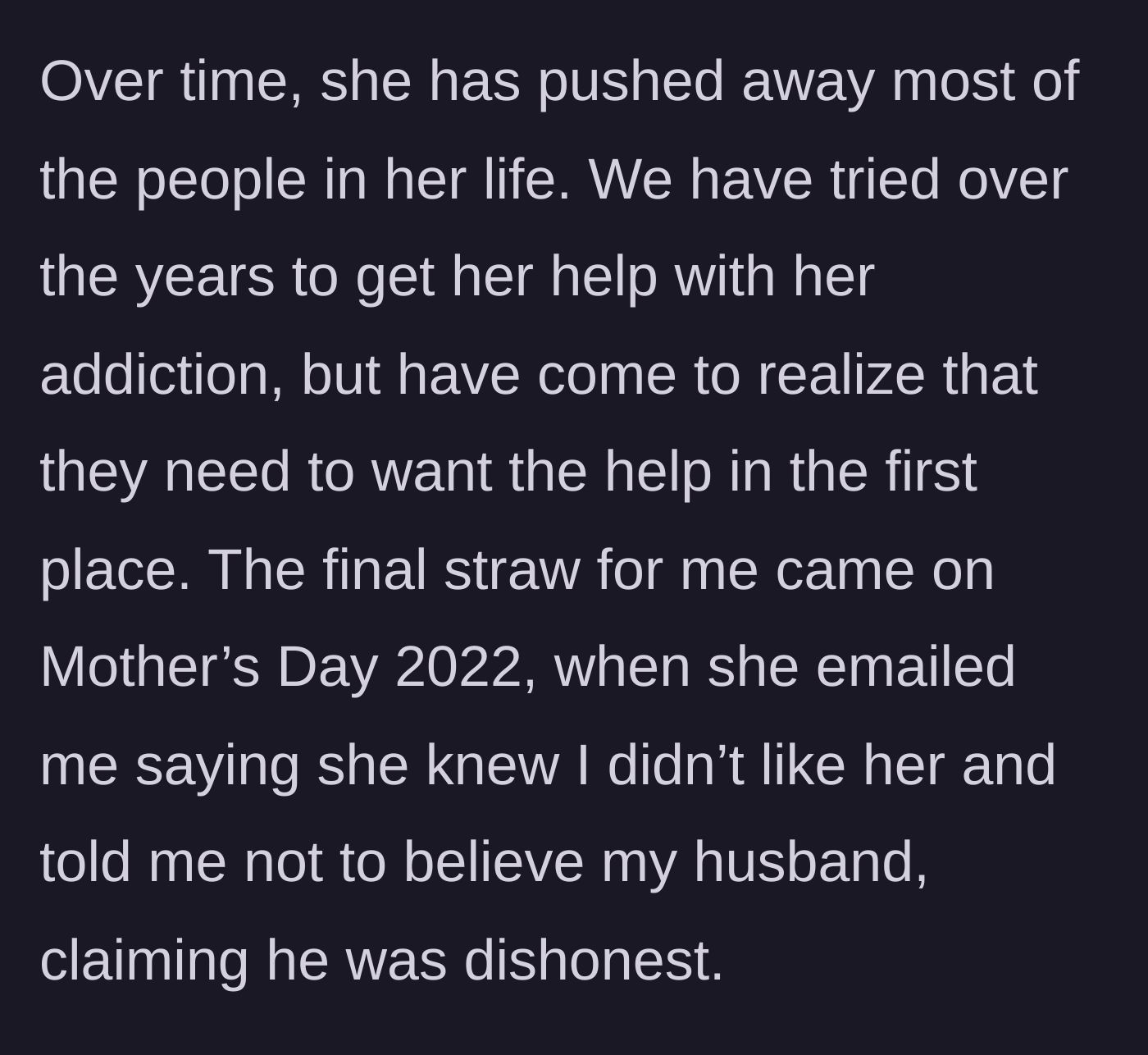 Story part 8 - The mother-in-law pushes everyone away and sends a toxic Mother's Day email trying to pit the couple against each other.