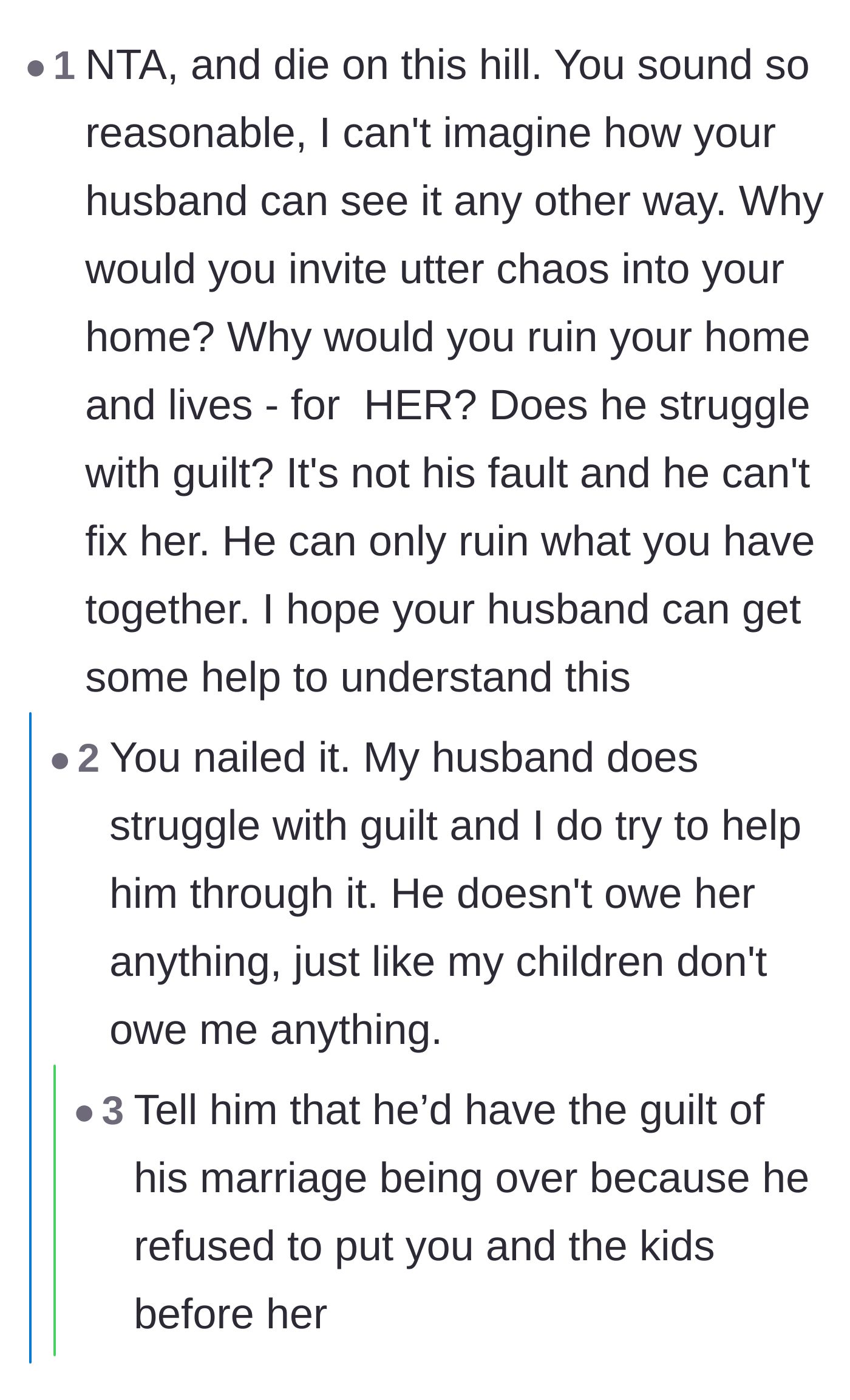Comment thread 4 - A discussion about the husband's misplaced guilt and suggestions on how to help the mother-in-law without moving her in.