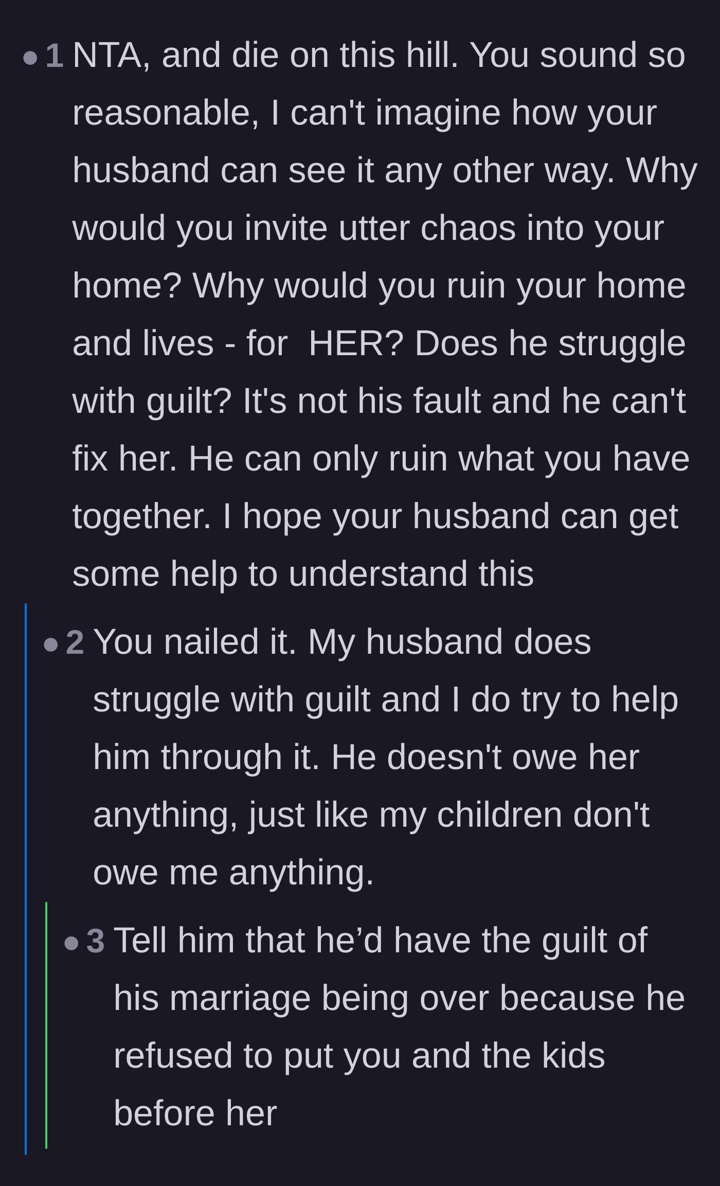Comment thread 4 - A discussion about the husband's misplaced guilt and suggestions on how to help the mother-in-law without moving her in.