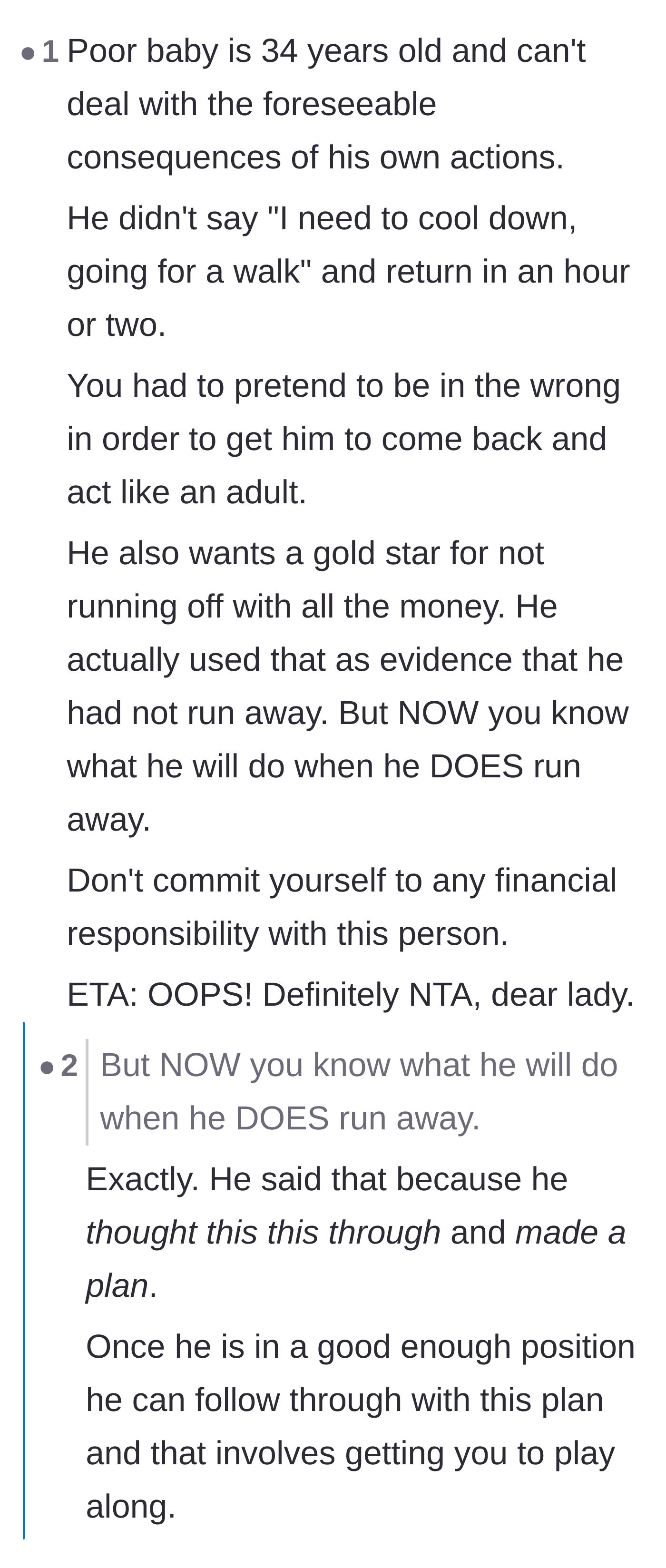 Comment thread 5 - Readers analyzing the husband's alarming comment about not emptying their joint bank accounts.