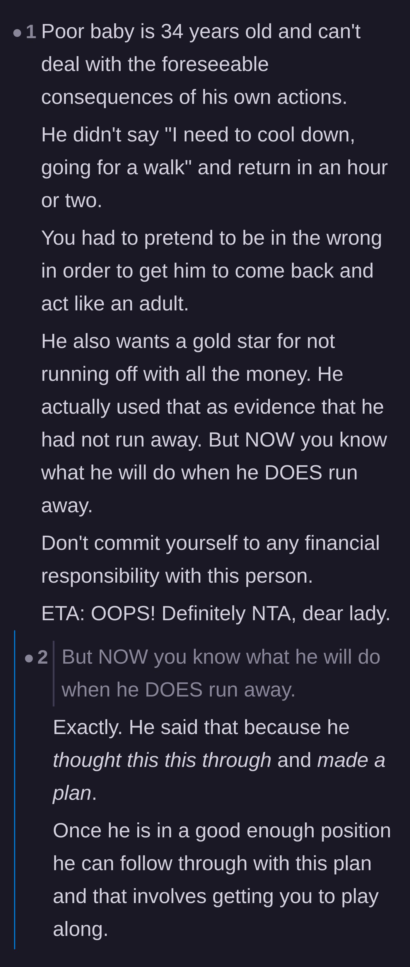 Comment thread 5 - Readers analyzing the husband's alarming comment about not emptying their joint bank accounts.