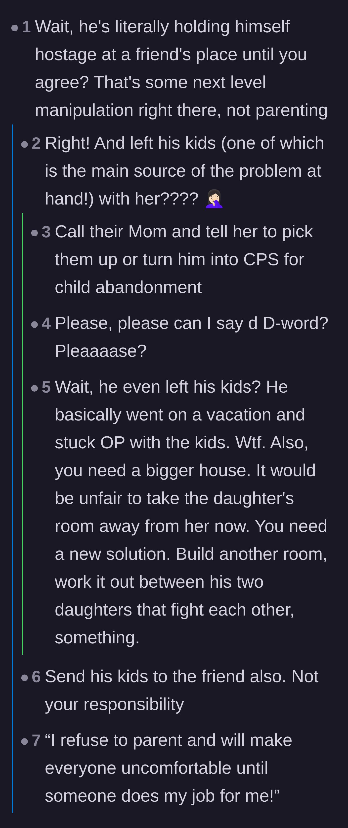 Comment thread 2 - Outrage over the husband abandoning his children to emotionally blackmail his wife.