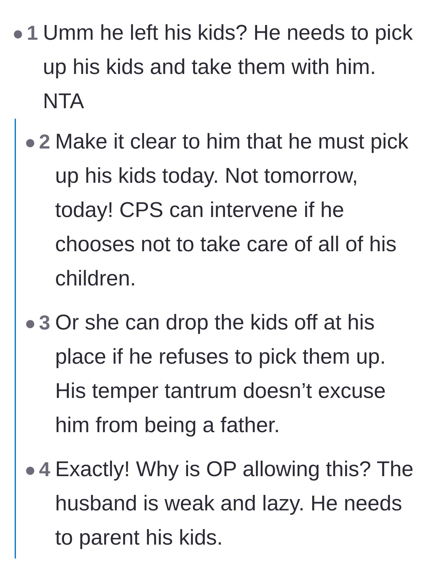 Comment thread 3 - Advice urging the mother to immediately drop the stepchildren off at the husband's location.