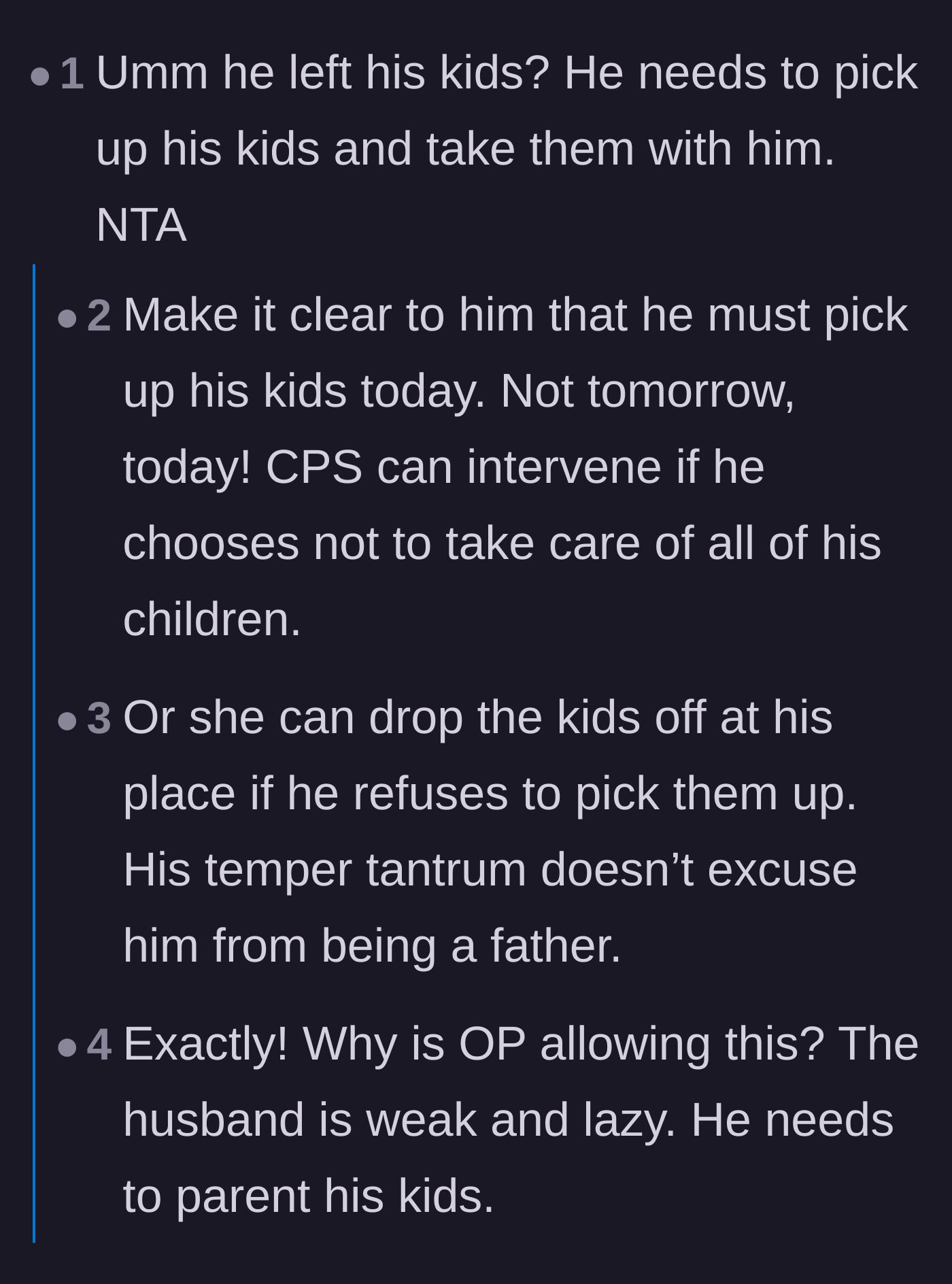 Comment thread 3 - Advice urging the mother to immediately drop the stepchildren off at the husband's location.