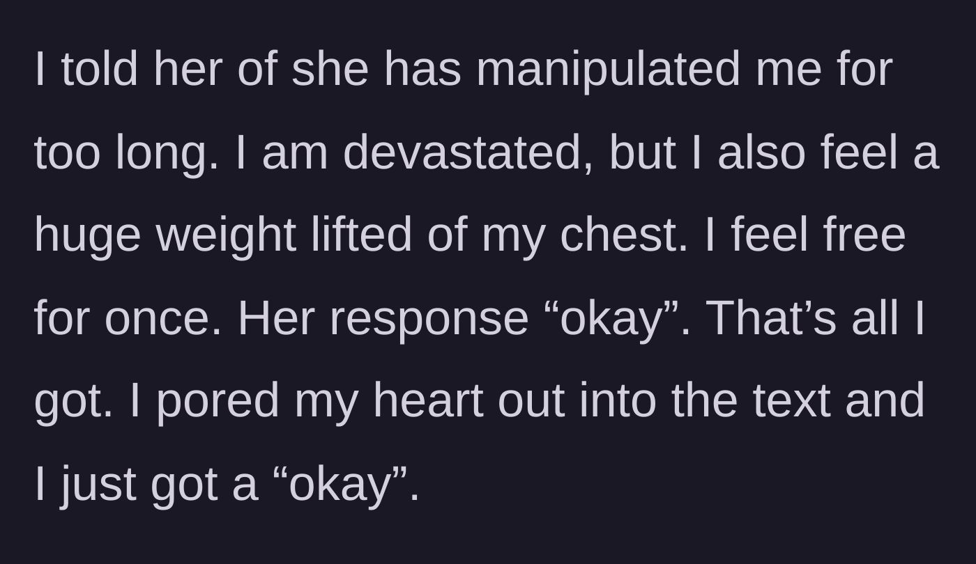 Story part 14 - The update revealing the decision to go no contact