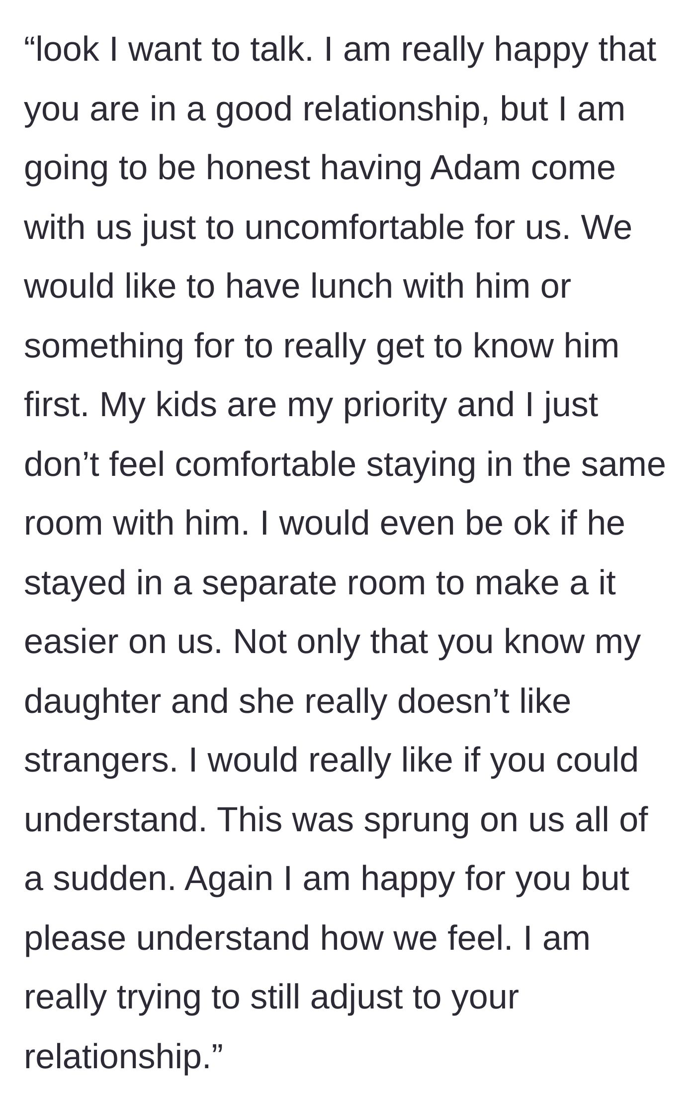 Story part 6 - The main character gently explaining her discomfort