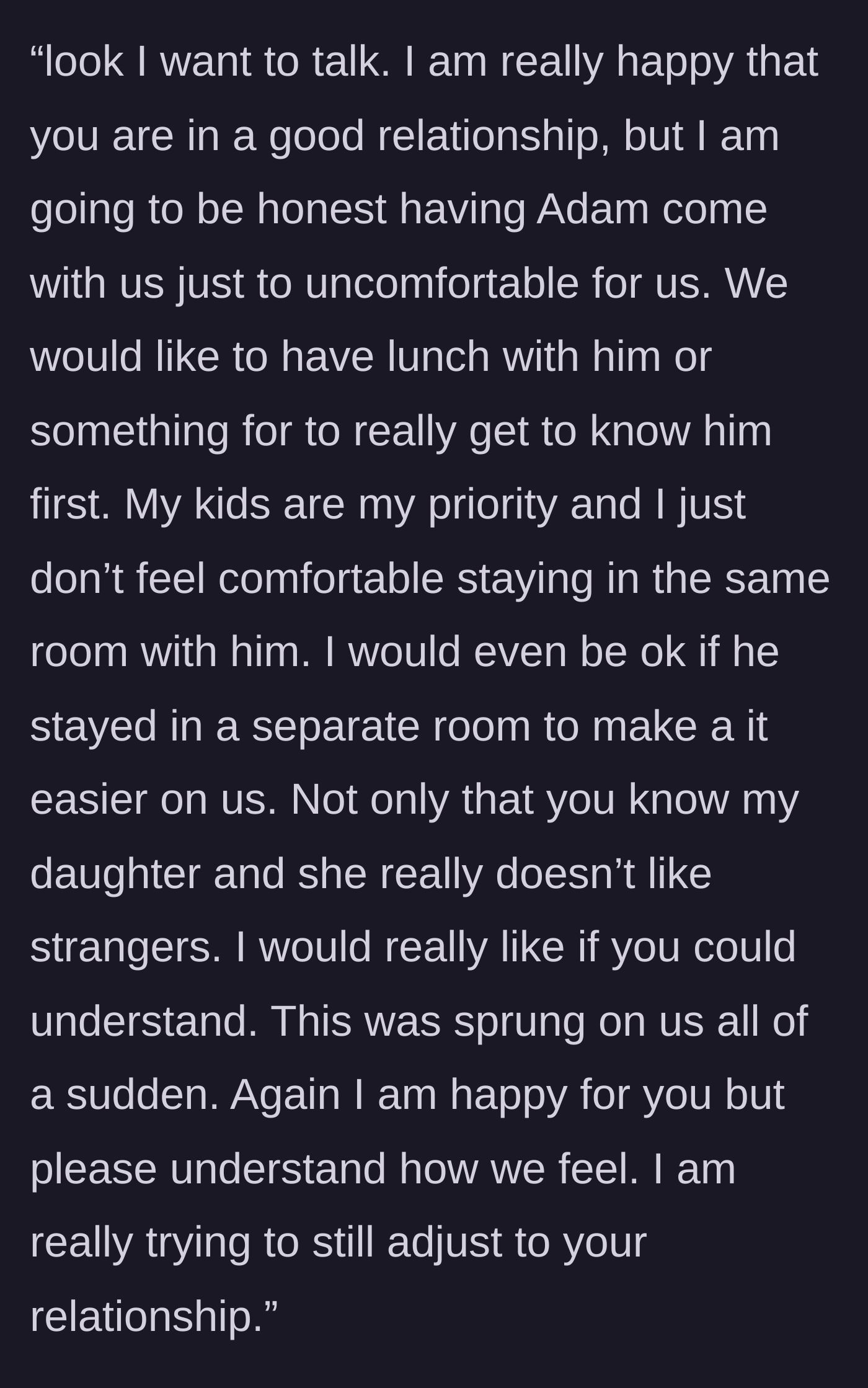 Story part 6 - The main character gently explaining her discomfort