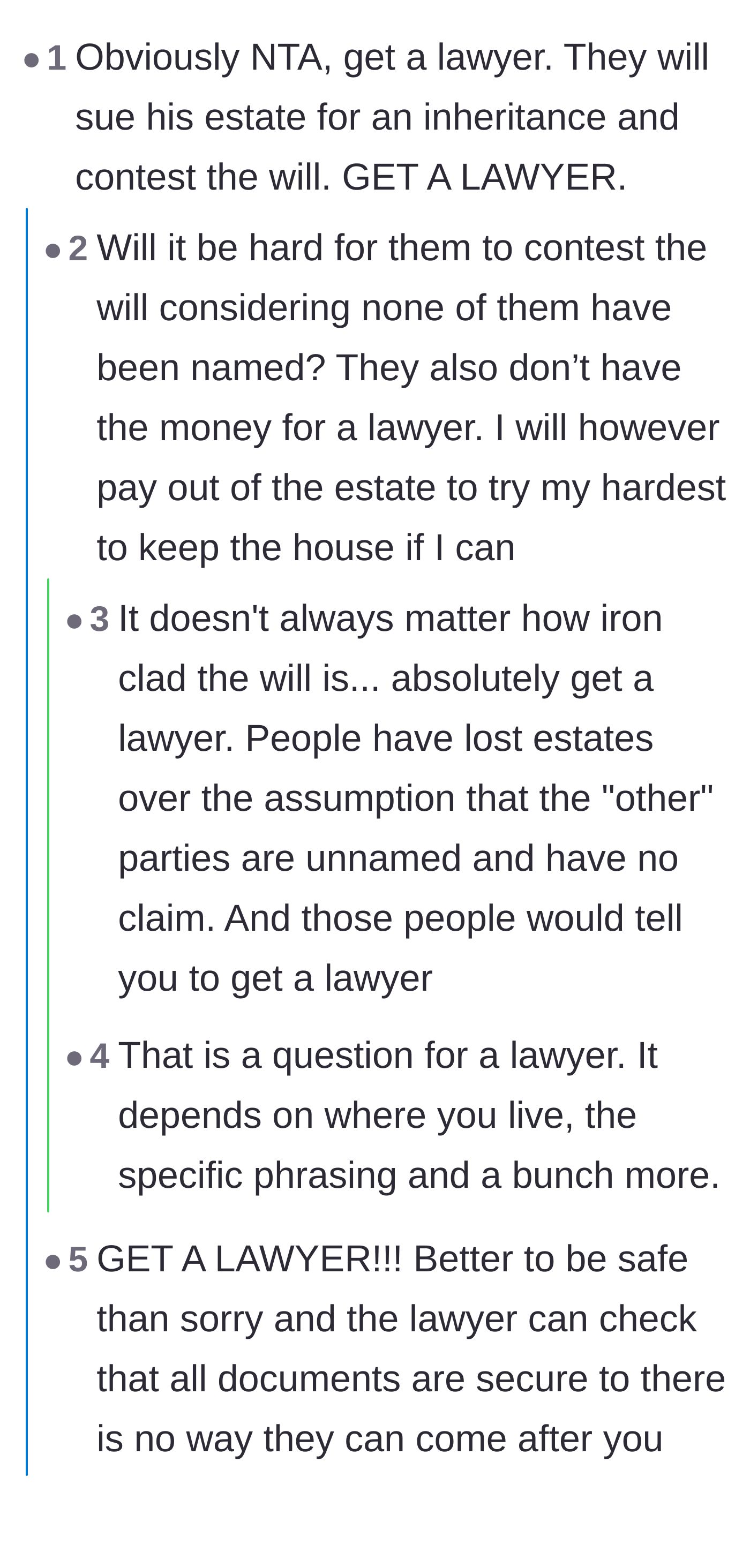 Comment thread 2 - Warnings about the legal realities of contesting a will and the urgent need for a probate lawyer.