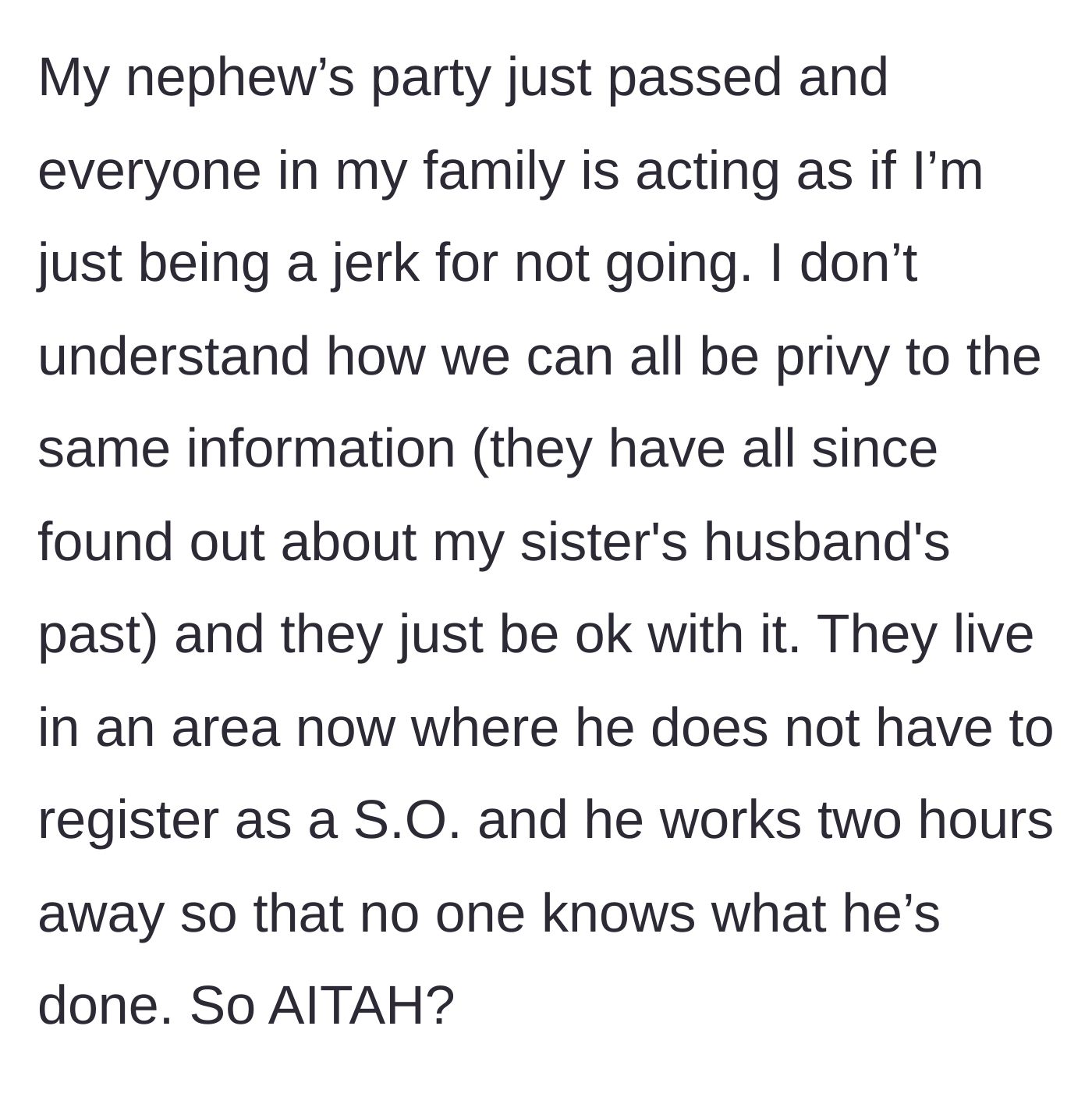 Story part 4 - The extended family discovers the truth but ostracizes the mother for refusing to attend the nephew's party.