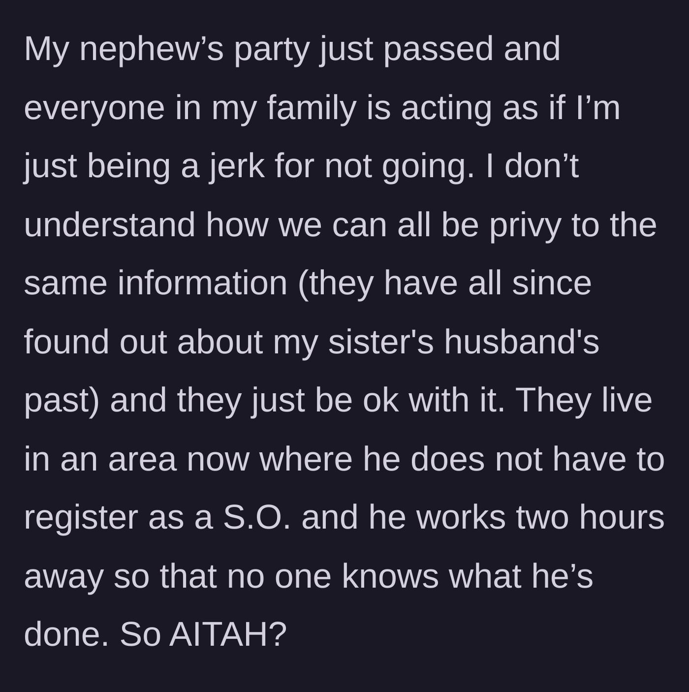 Story part 4 - The extended family discovers the truth but ostracizes the mother for refusing to attend the nephew's party.