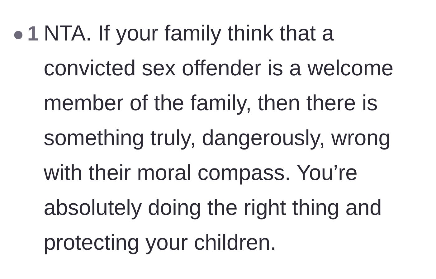 Comment thread 3 - A critique of the extended family's dangerously flawed sense of morality.