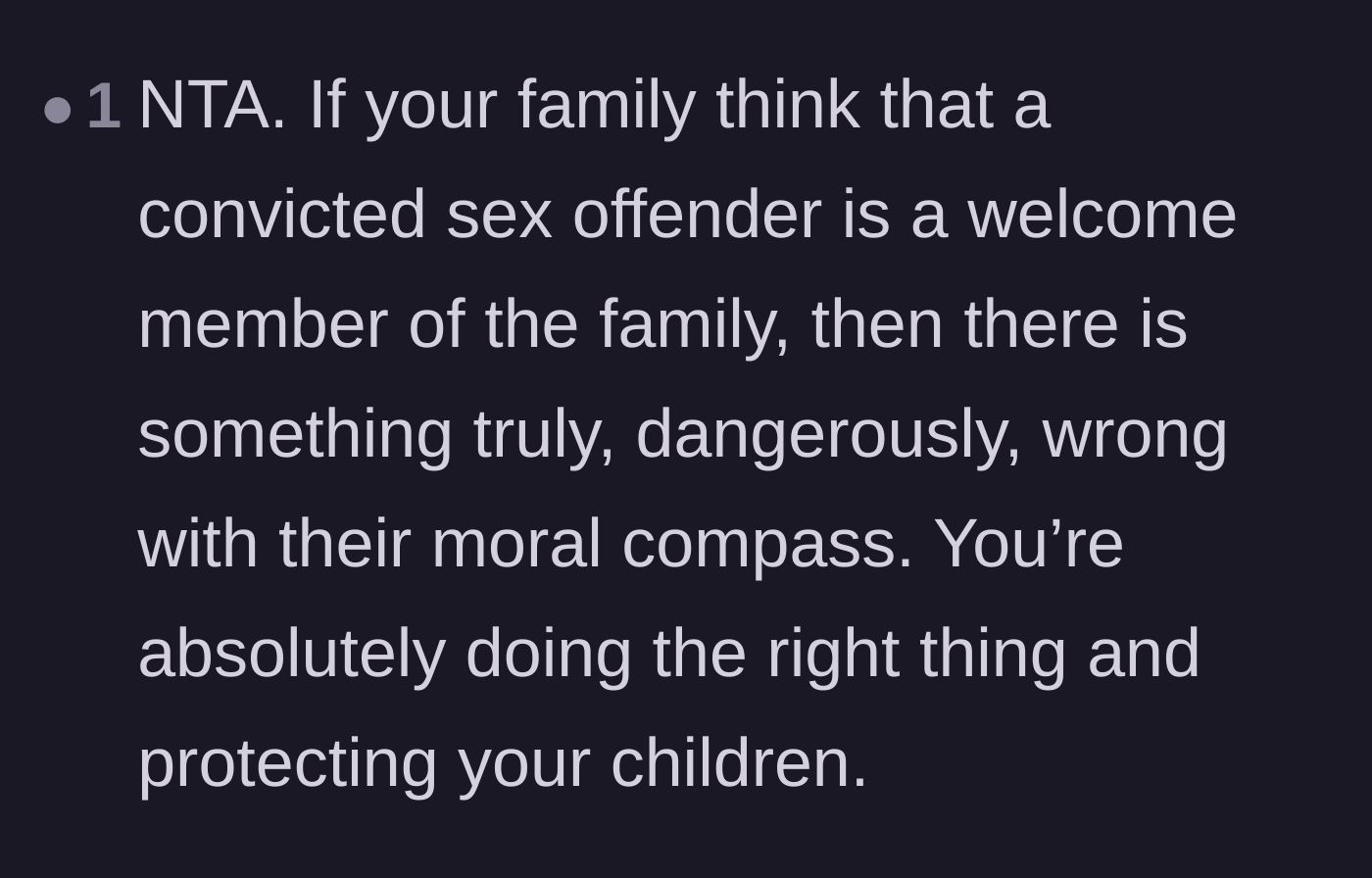 Comment thread 3 - A critique of the extended family's dangerously flawed sense of morality.