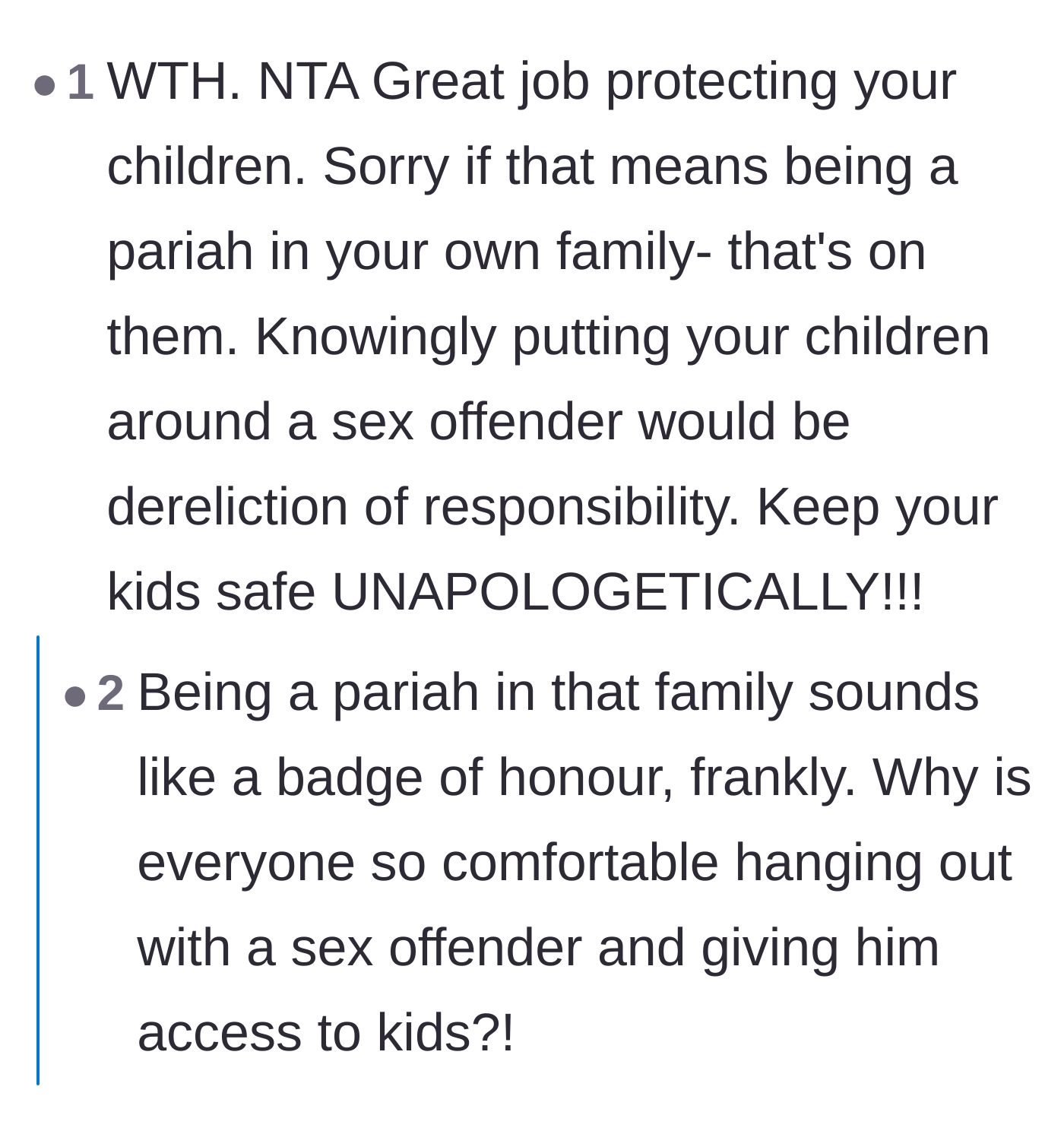 Comment thread 6 - Encouragement to wear the title of family outcast as a badge of honor when it means keeping children safe.