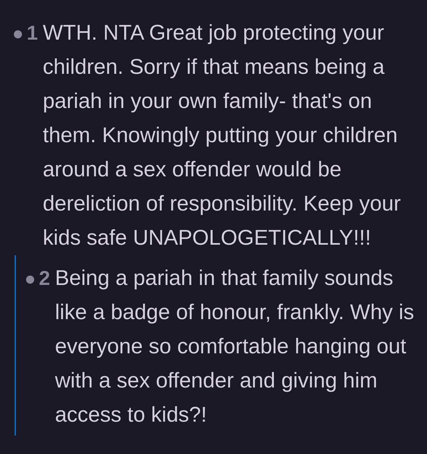 Comment thread 6 - Encouragement to wear the title of family outcast as a badge of honor when it means keeping children safe.