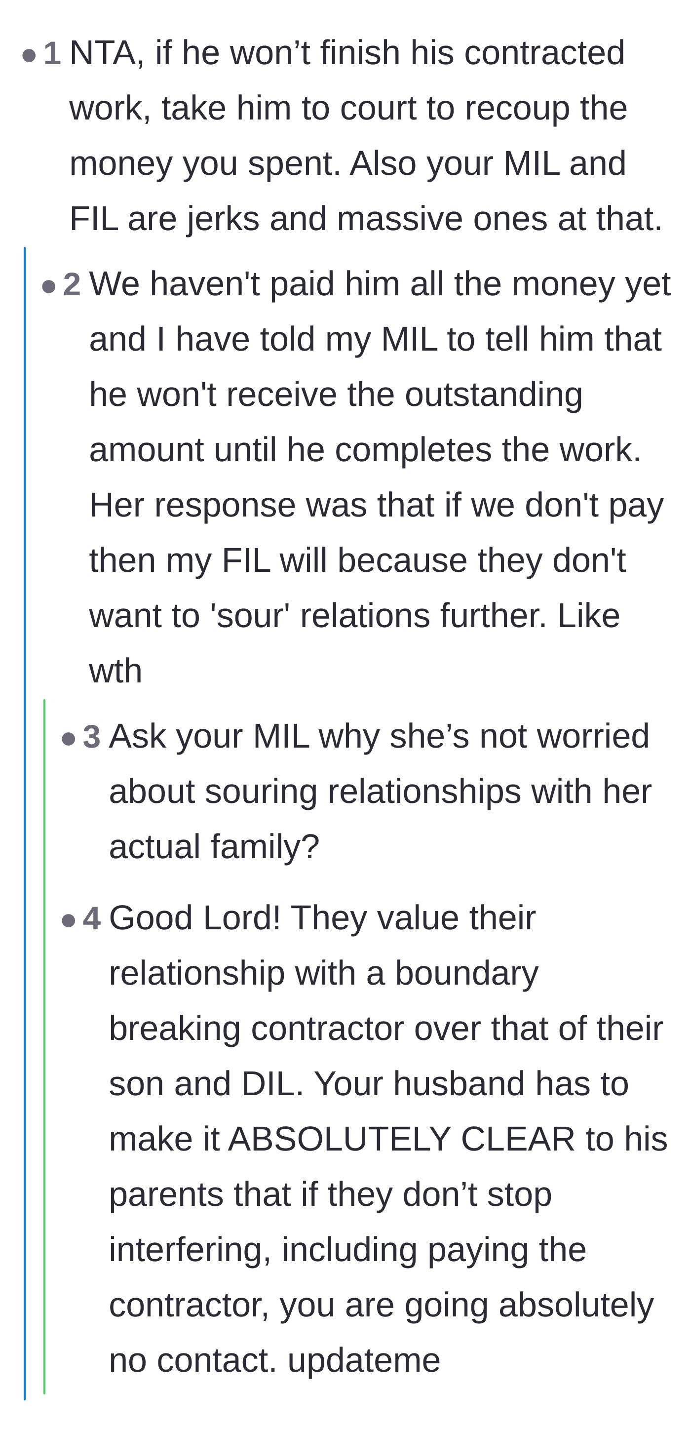 Comment thread 2 - The homeowner reveals her in-laws offered to pay the builder themselves, sparking heartbreak over where she stands in the family