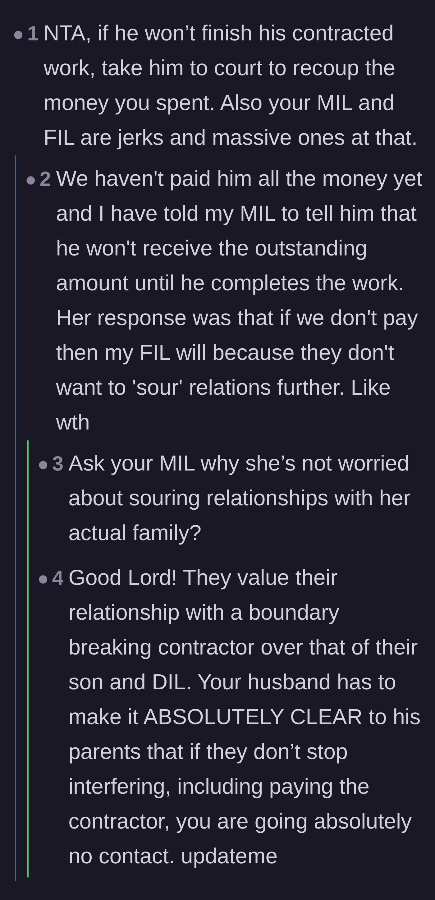 Comment thread 2 - The homeowner reveals her in-laws offered to pay the builder themselves, sparking heartbreak over where she stands in the family