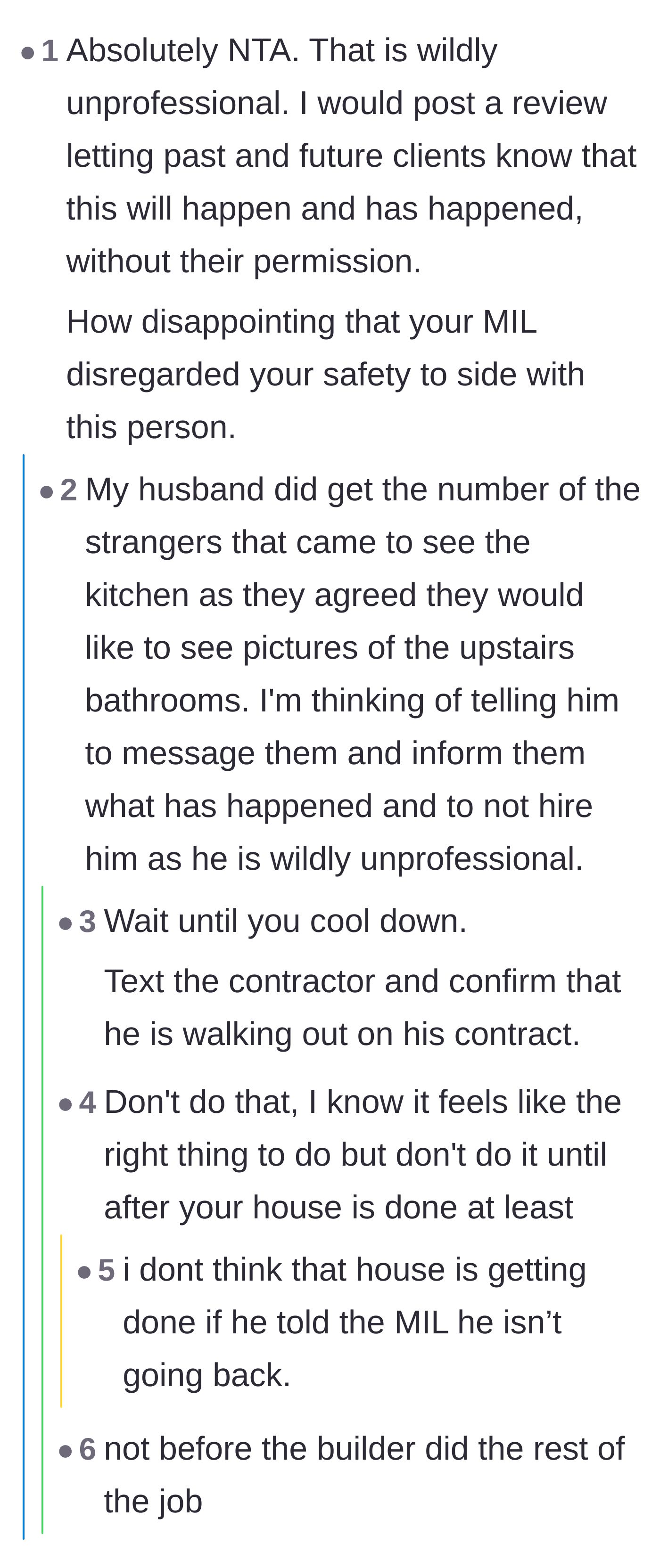 Comment thread 3 - Commenters advise the homeowner to hold off on warning the prospective clients until the contract dispute is settled