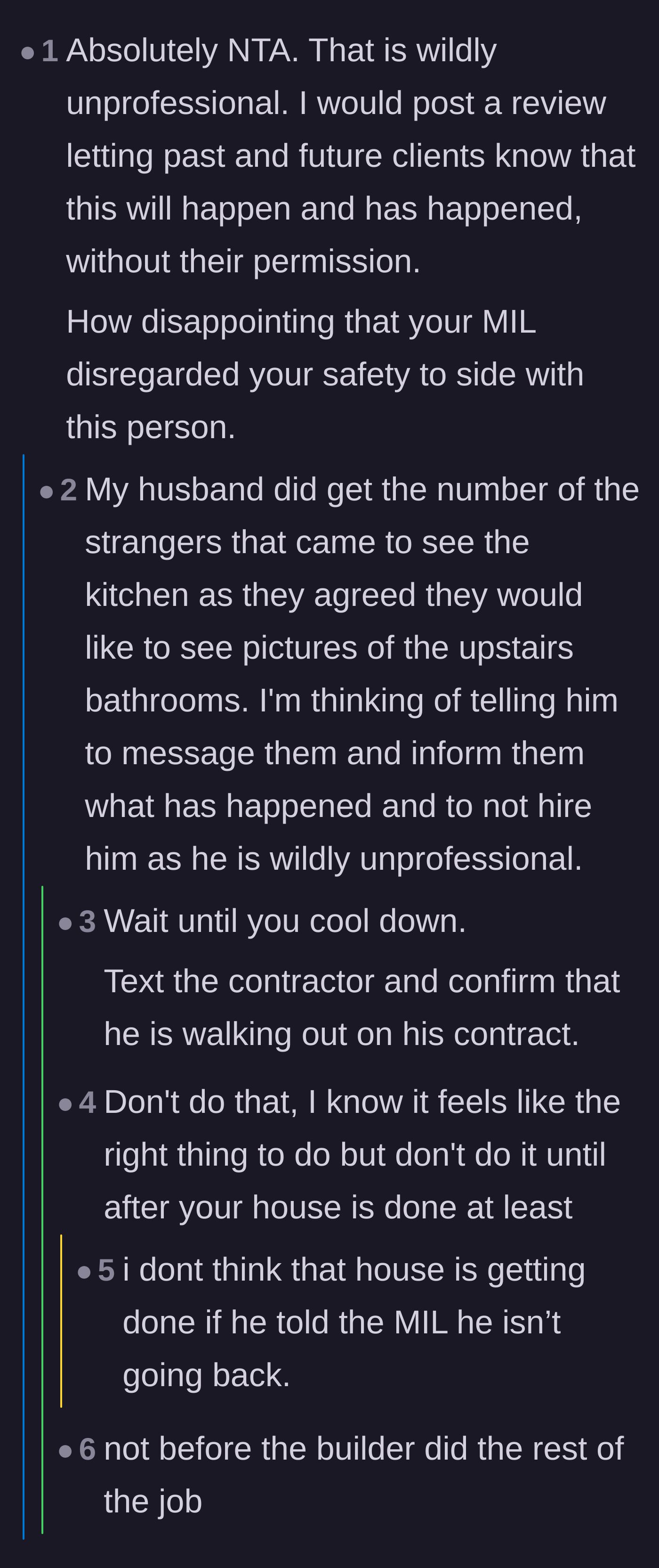Comment thread 3 - Commenters advise the homeowner to hold off on warning the prospective clients until the contract dispute is settled
