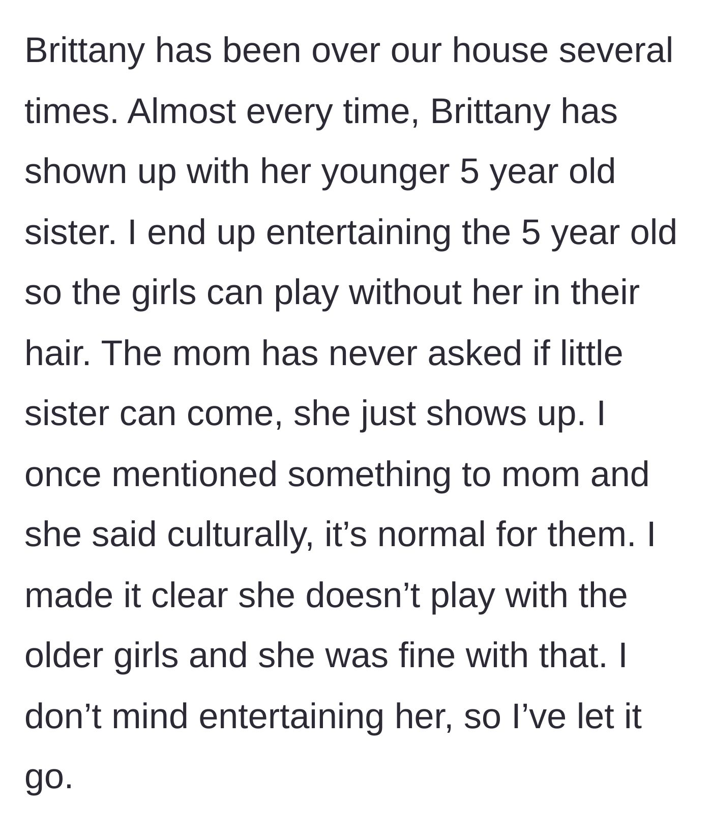 Story part 2 - The host explains a history of the guest's mother routinely dropping off her five-year-old unannounced.