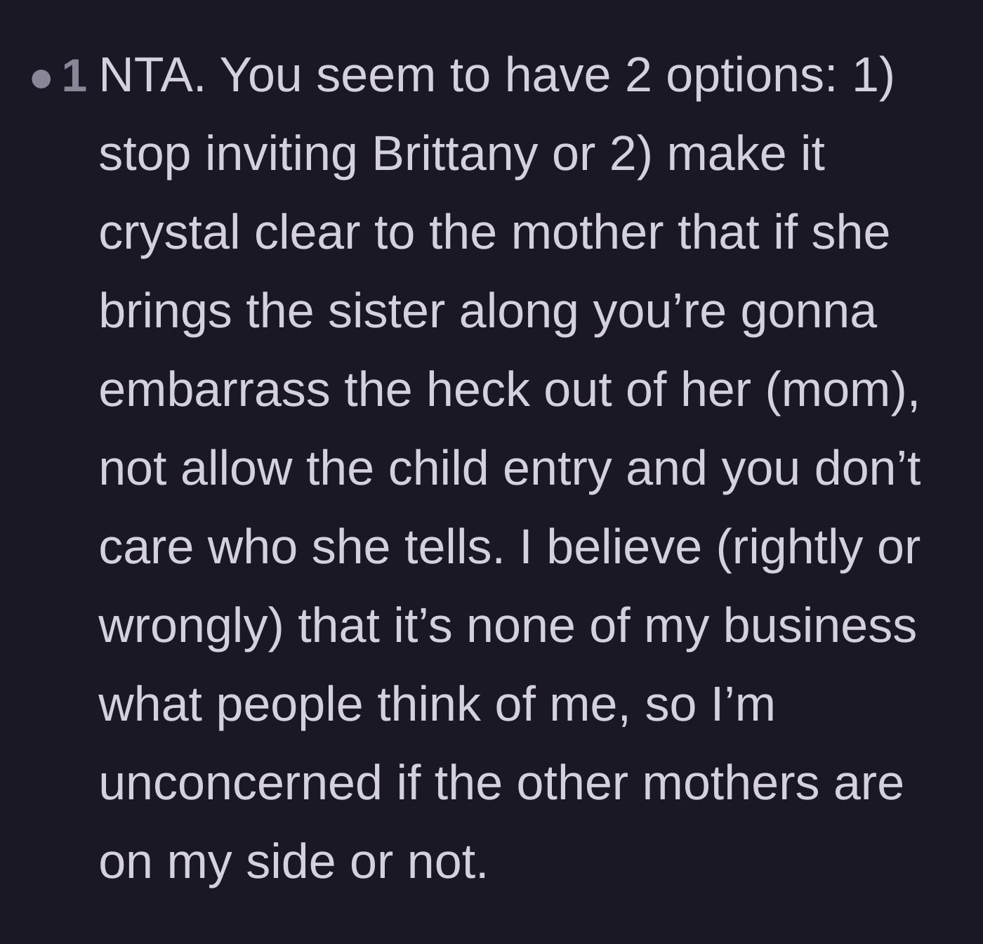 Comment thread 4 - Advice on how to handle the mother moving forward, including dropping the friendship or establishing unapologetic public boundaries.