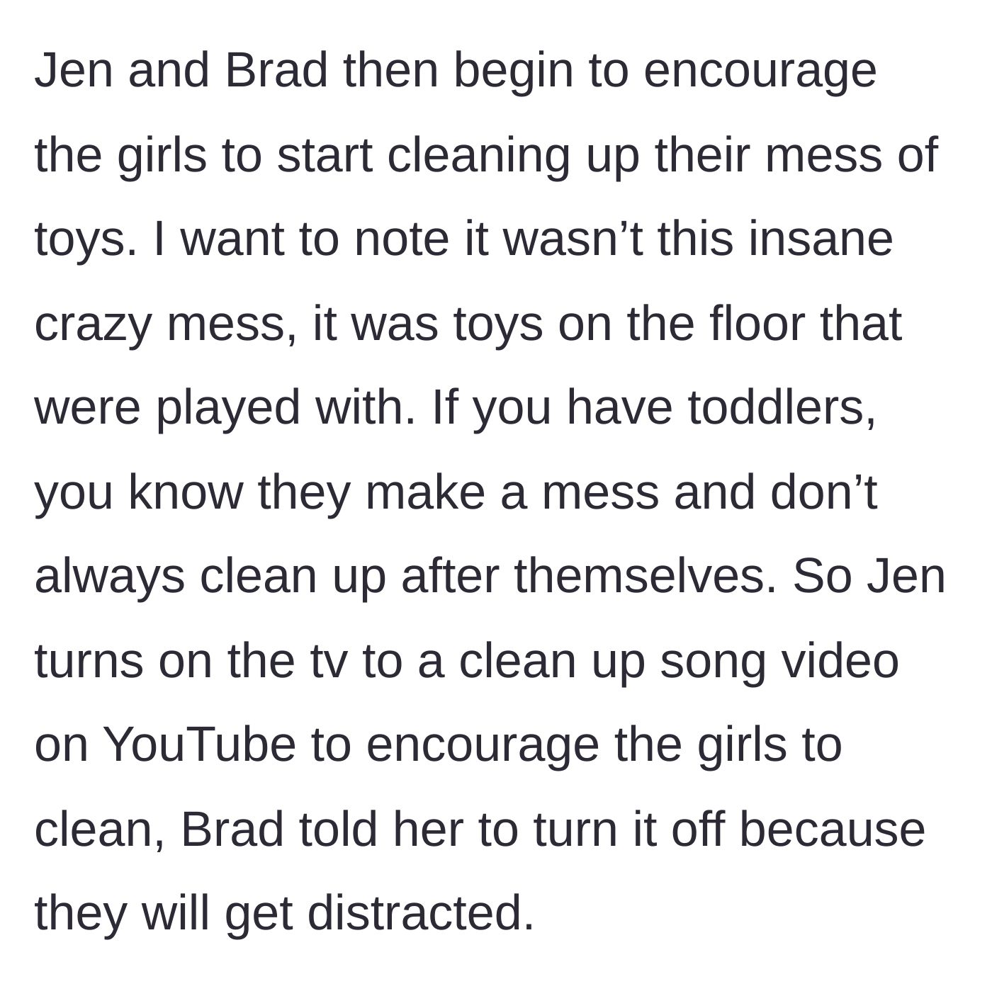 Story part 3 - The fiancé interrupting the mother's cleanup song strategy by turning off the TV.